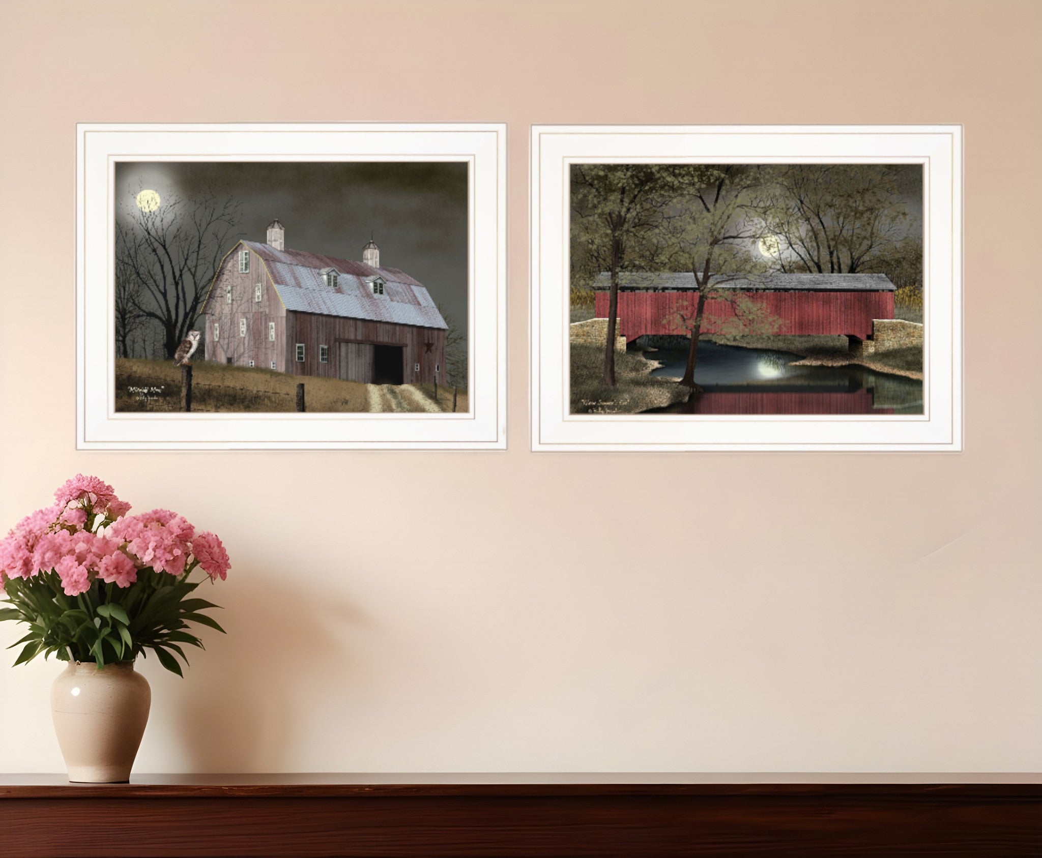 Set Of Two Midnight Moon 1 White Framed Print Wall Art