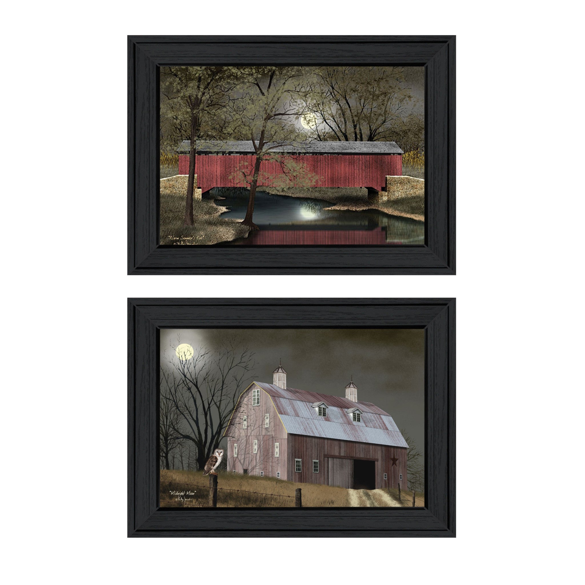 Set Of Two Midnight Moon 2 Black Framed Print Wall Art