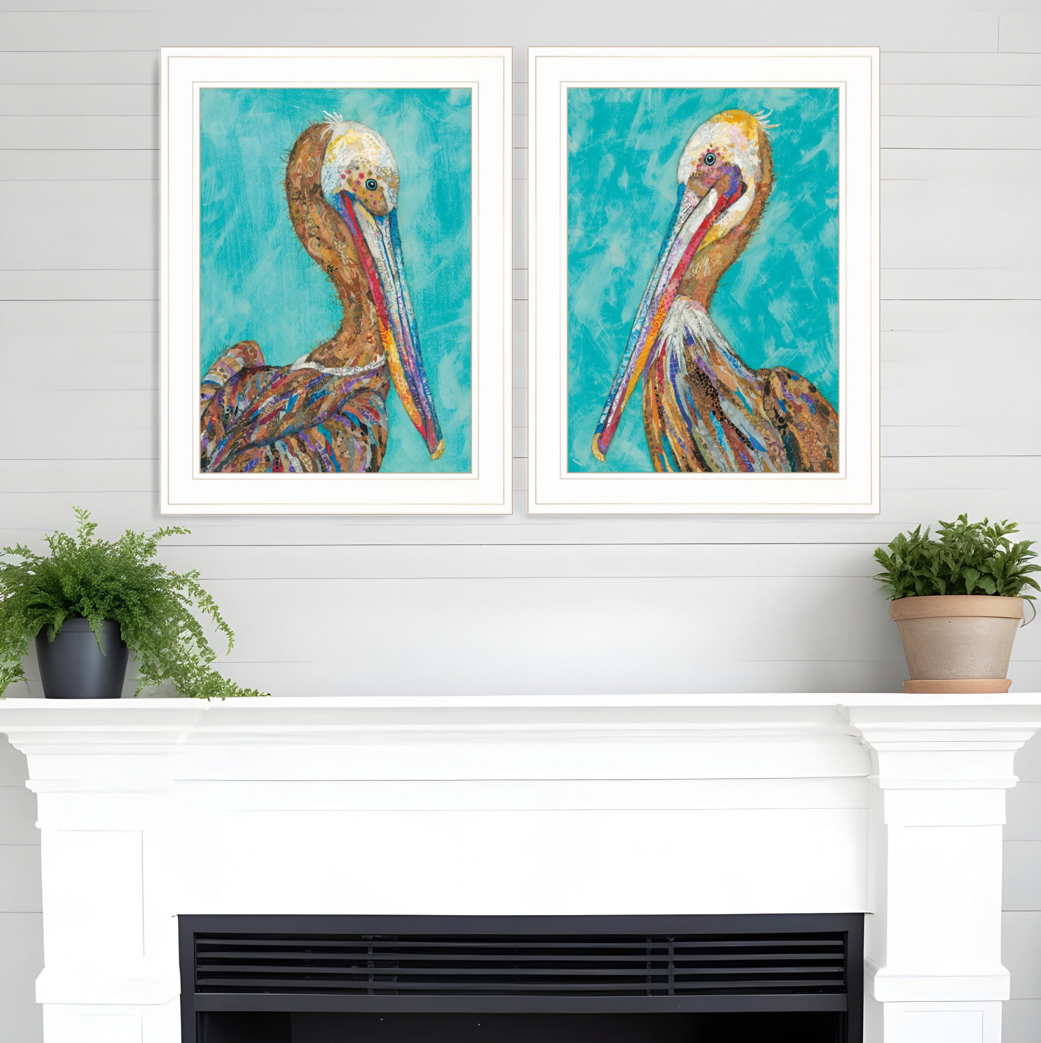 Set Of Two Pelicans 1 White Framed Print Wall Art