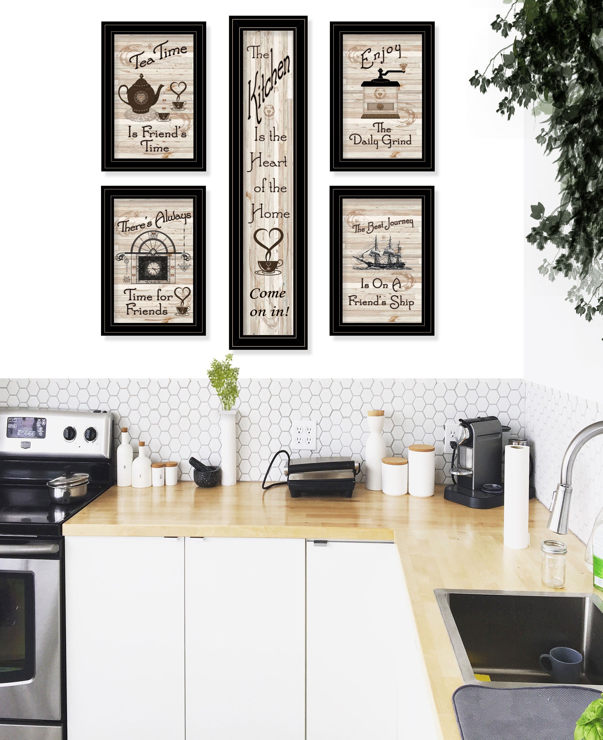 Set Of Five Kitchen Friendship Black Framed Print Kitchen Wall Art