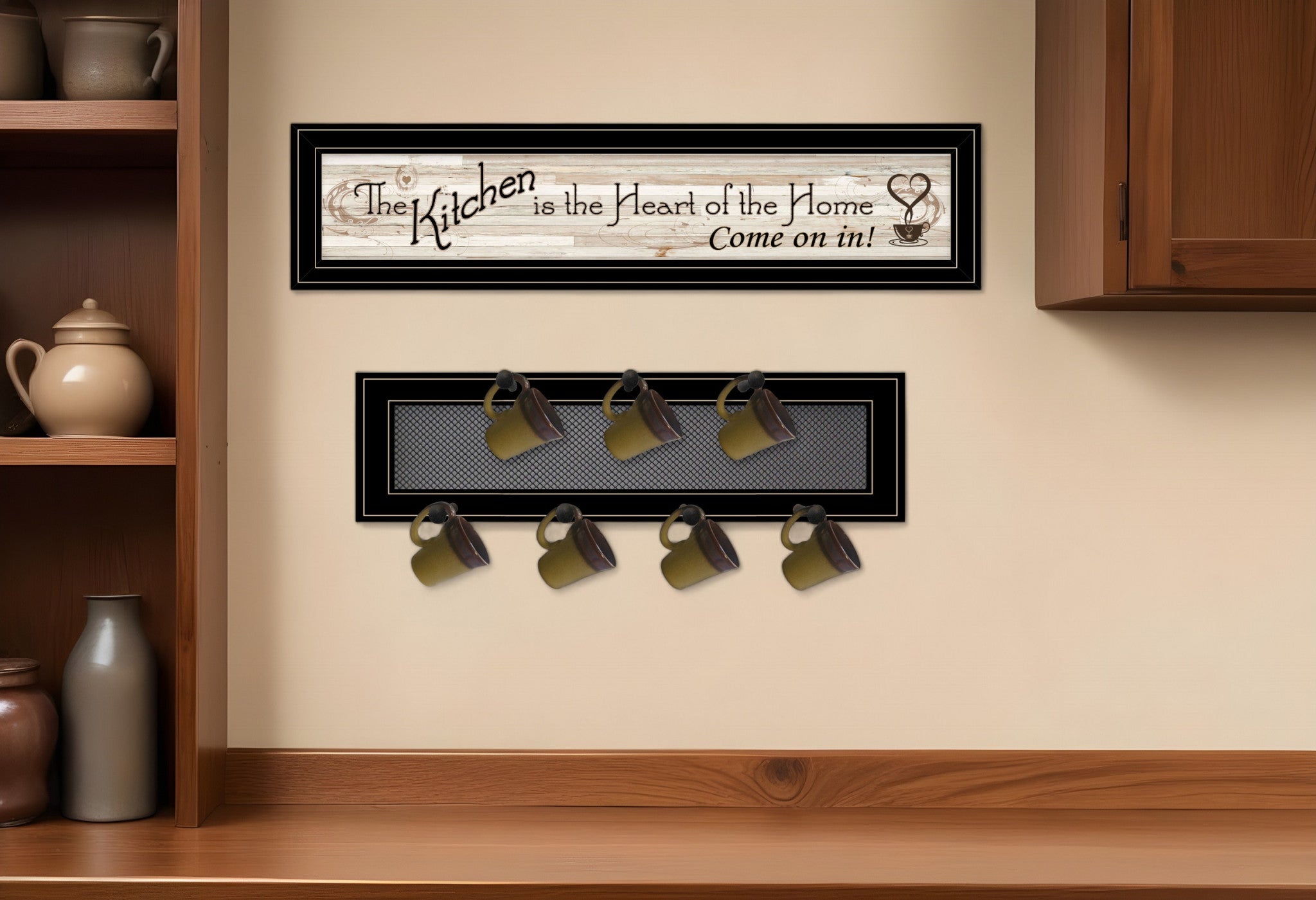 Set Of Two Kitchen Print and Mug Rack Kitchen Wall Art