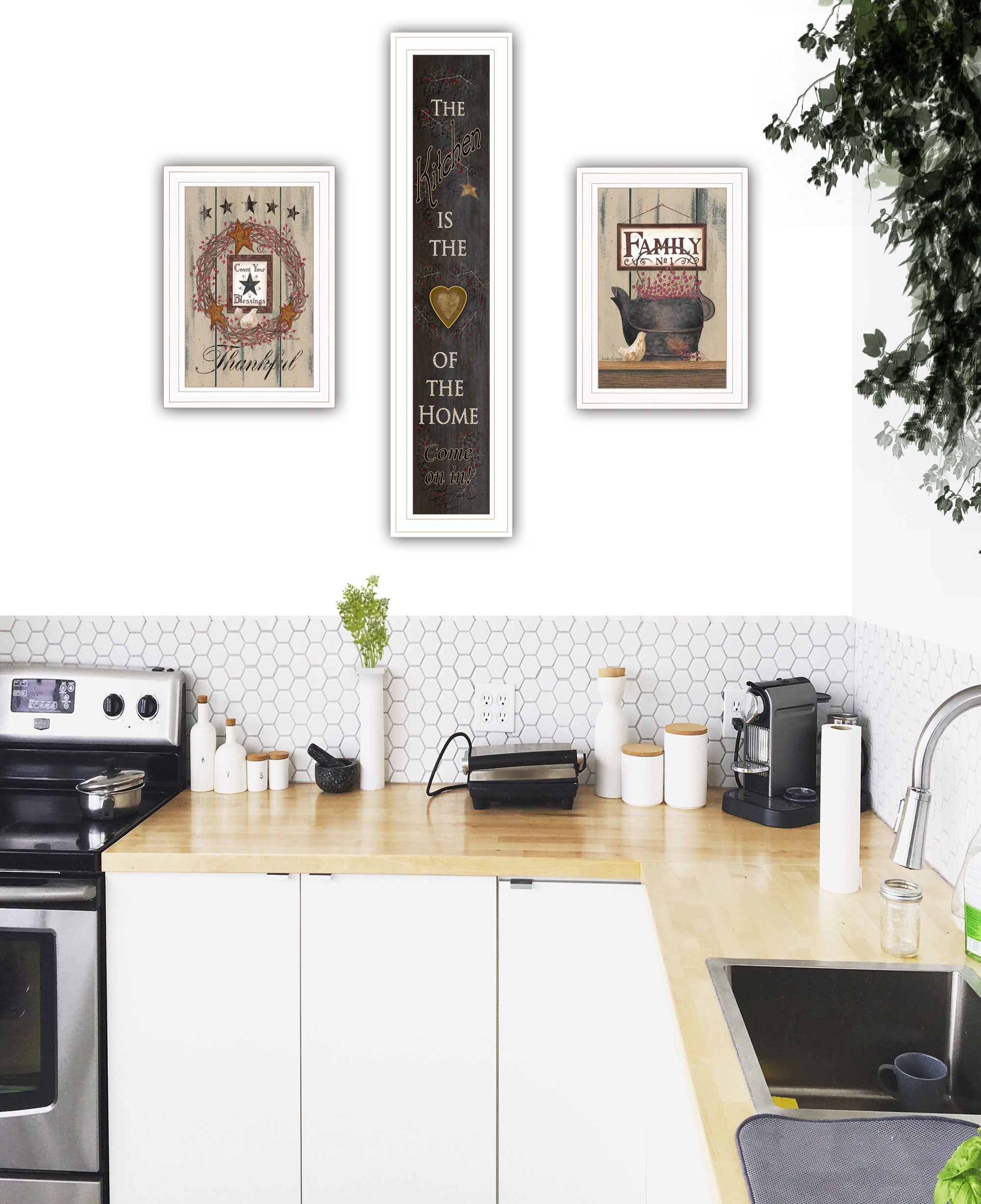 Set Of Three The Primitive Kitchen White Framed Print Kitchen Wall Art