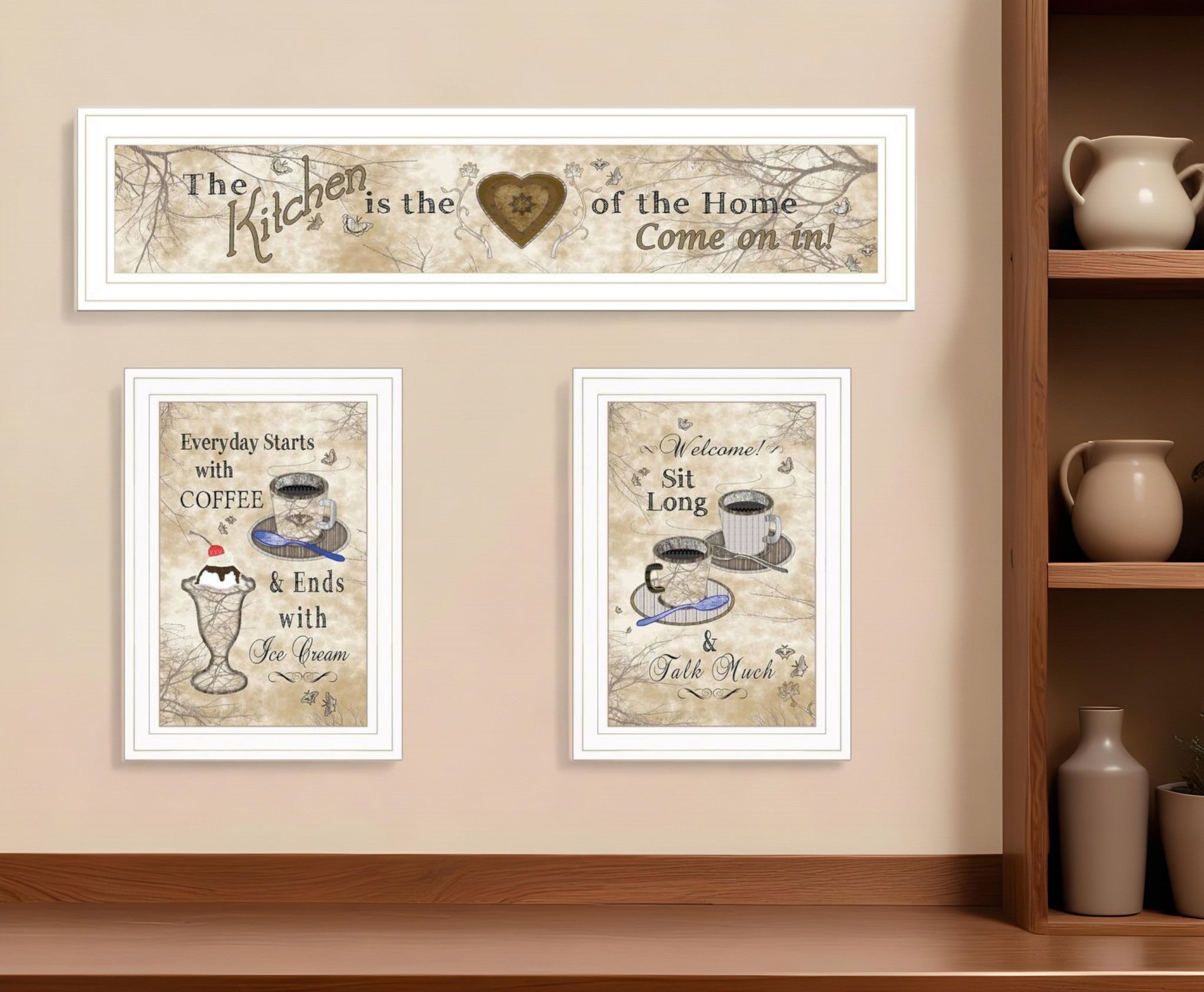 Set Of Three Love of Nature Kitchen White Framed Print Kitchen Wall Art