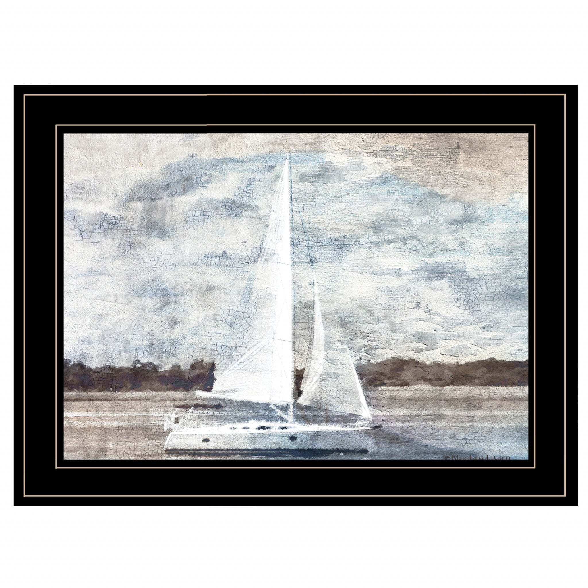 Sailboat on Water 3 Black Framed Print Wall Art