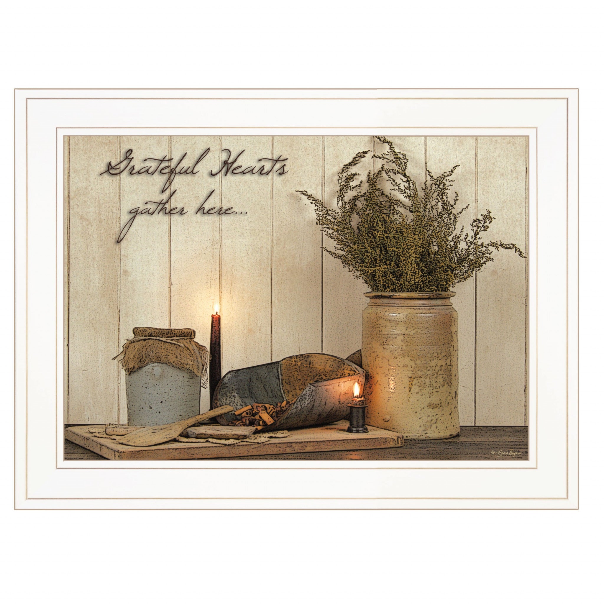 Grateful Hearts 1 White Framed Print Wall Art