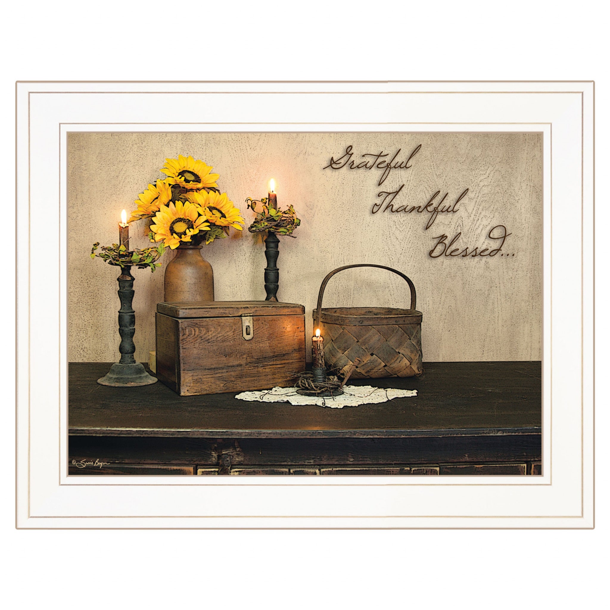 Grateful Thankful Blessing White Framed Print Wall Art