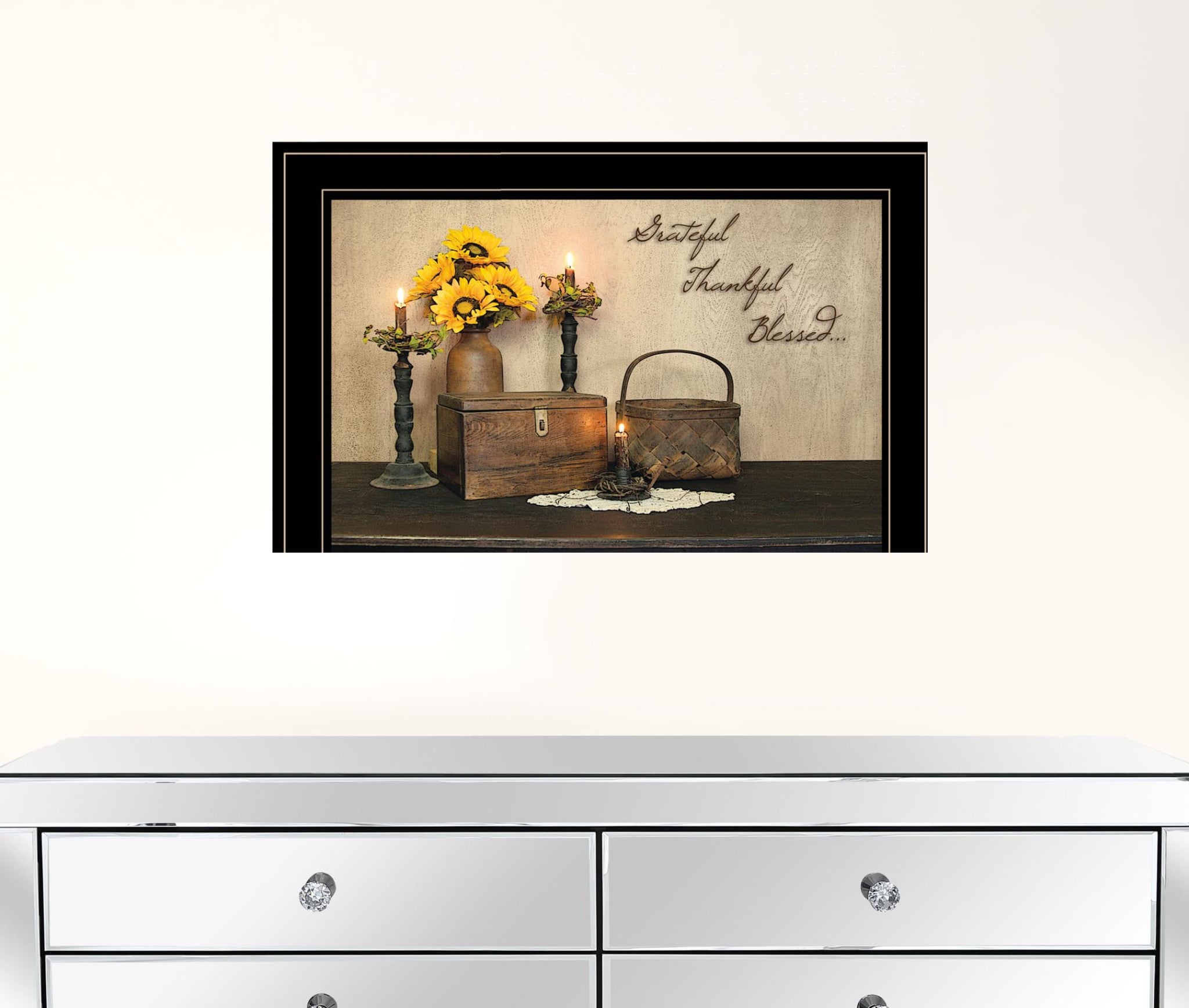 Grateful Thankful Blessing 2 Black Framed Print Wall Art