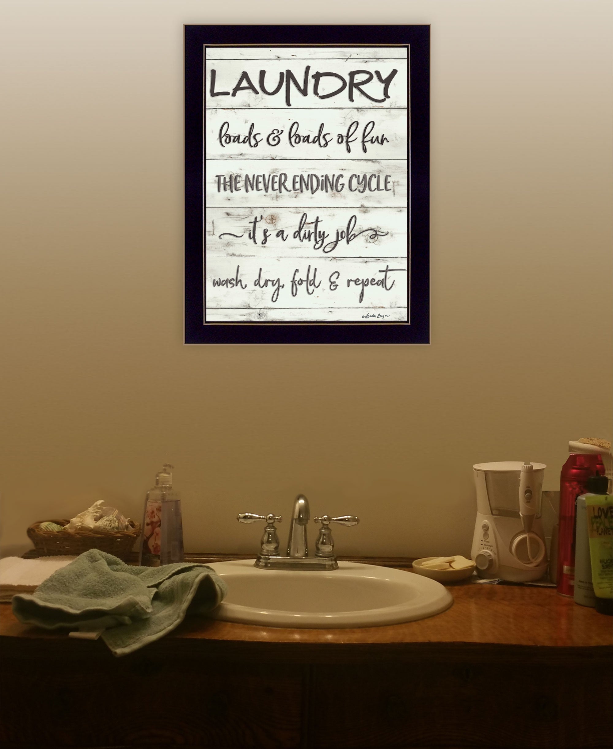 Laundry 3 Black Framed Print Bathroom Wall Art