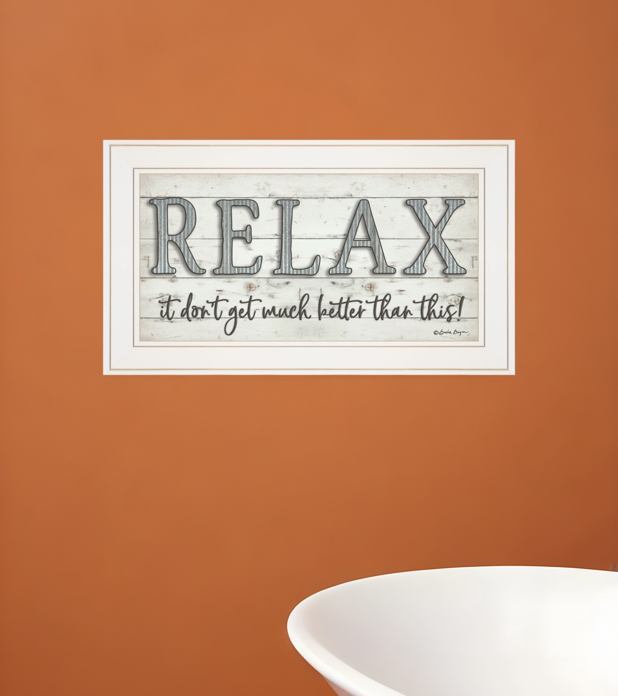 Relax 3 White Framed Print Bathroom Wall Art