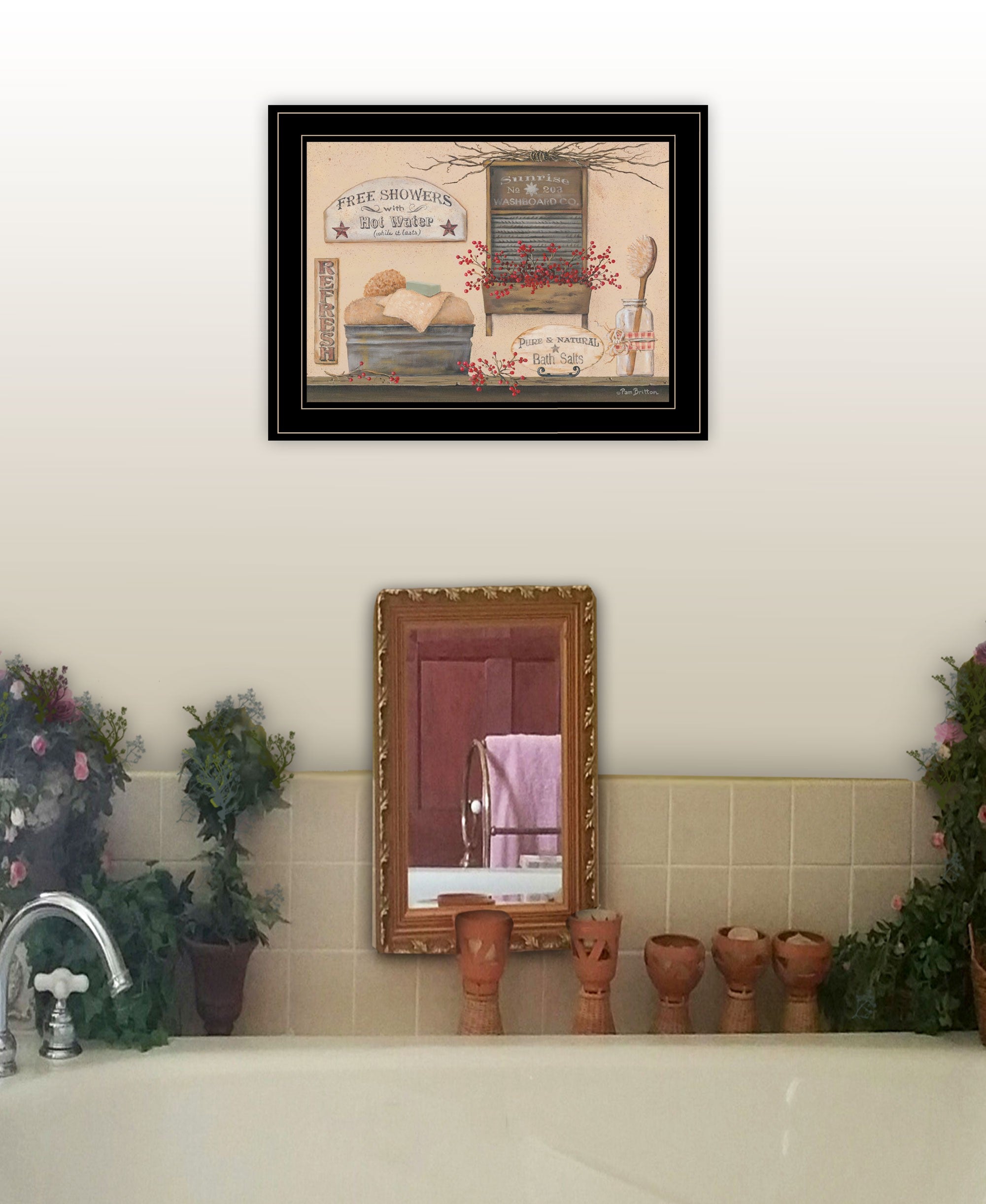 Free Showers 3 Black Framed Print Bathroom Wall Art