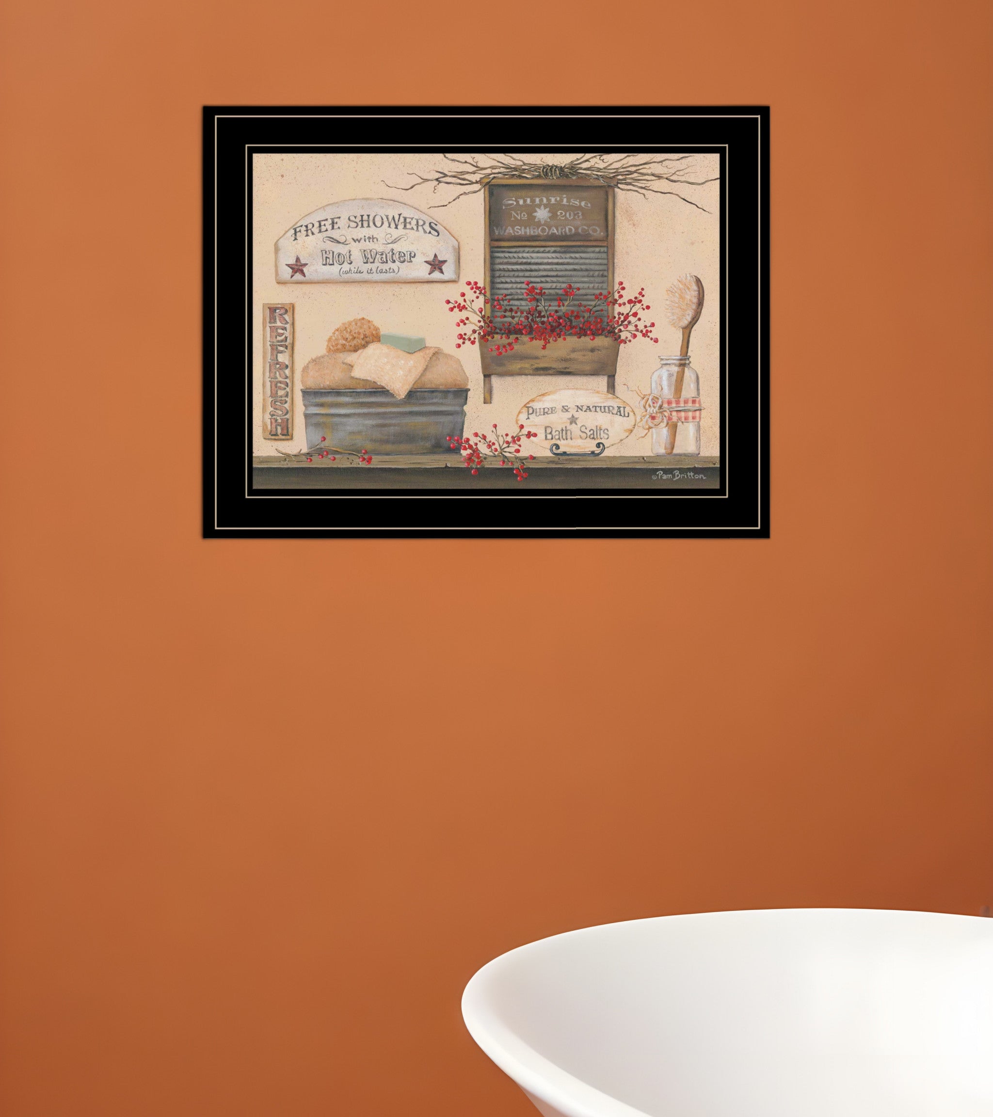 Free Showers 3 Black Framed Print Bathroom Wall Art