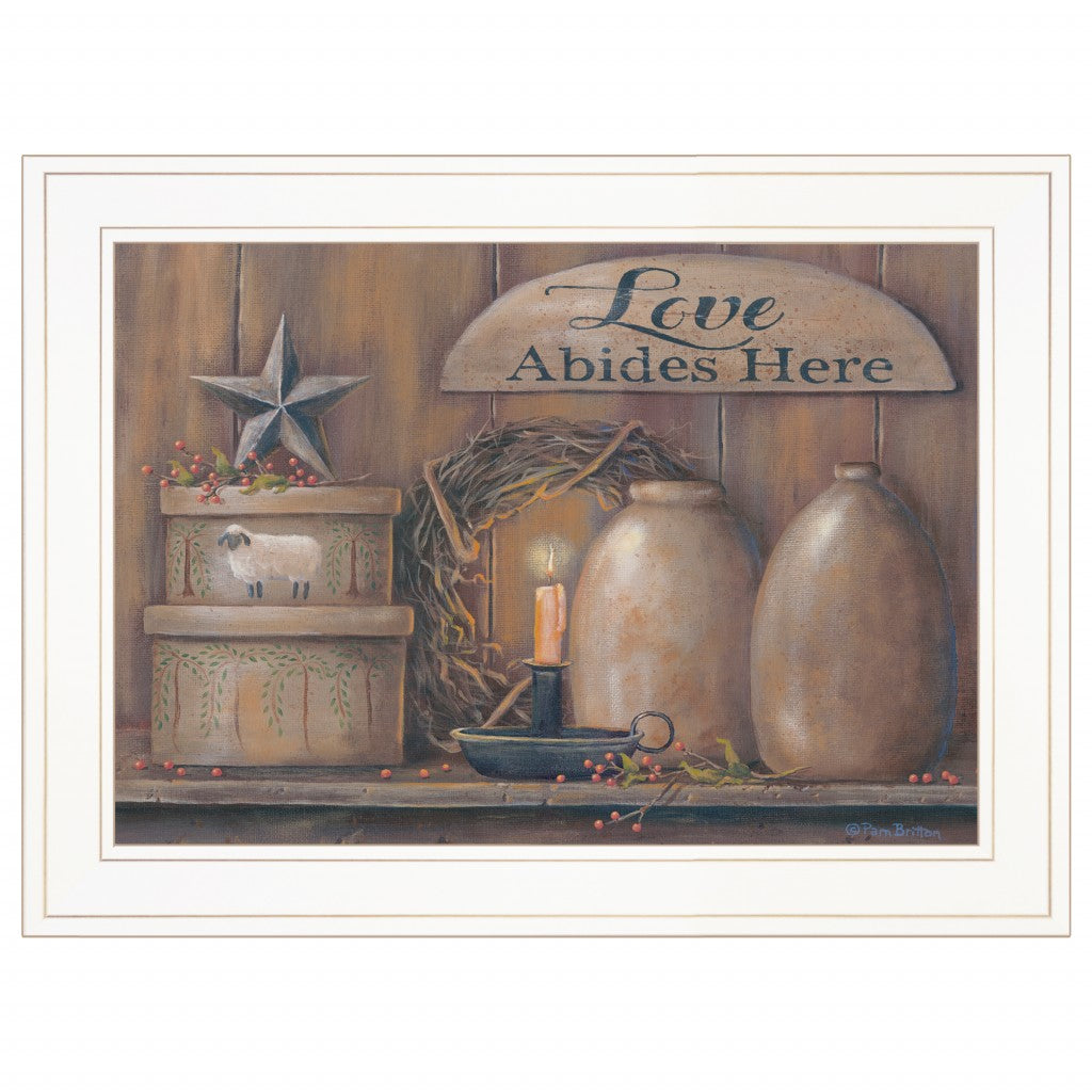 Love Abides Here Shelf 2 White Framed Print Wall Art