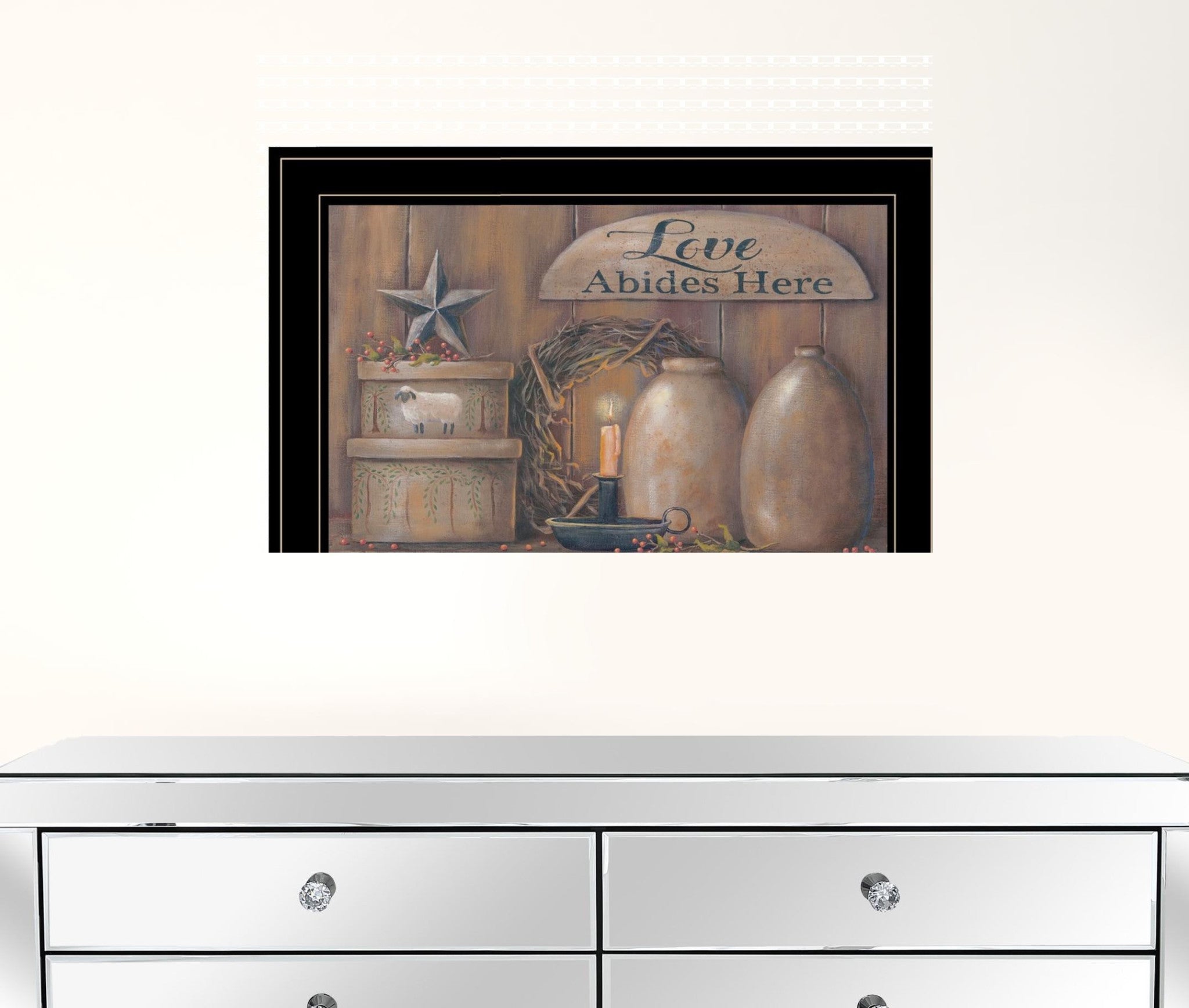 Love Abides Here Shelf 3 Black Framed Print Wall Art