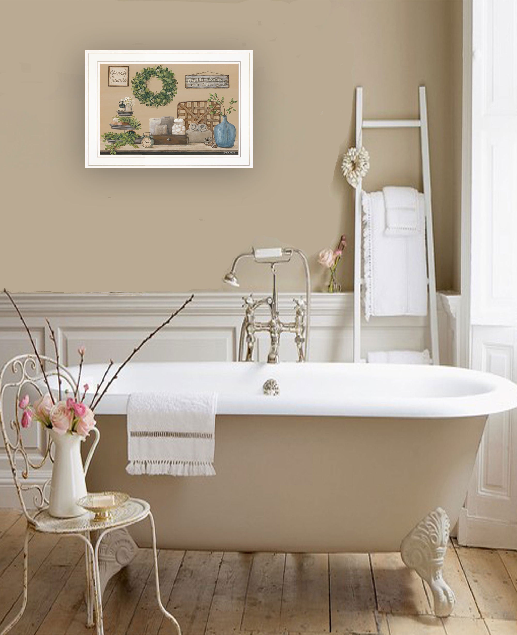 Farmhouse Bath I 2 White Framed Print Wall Art