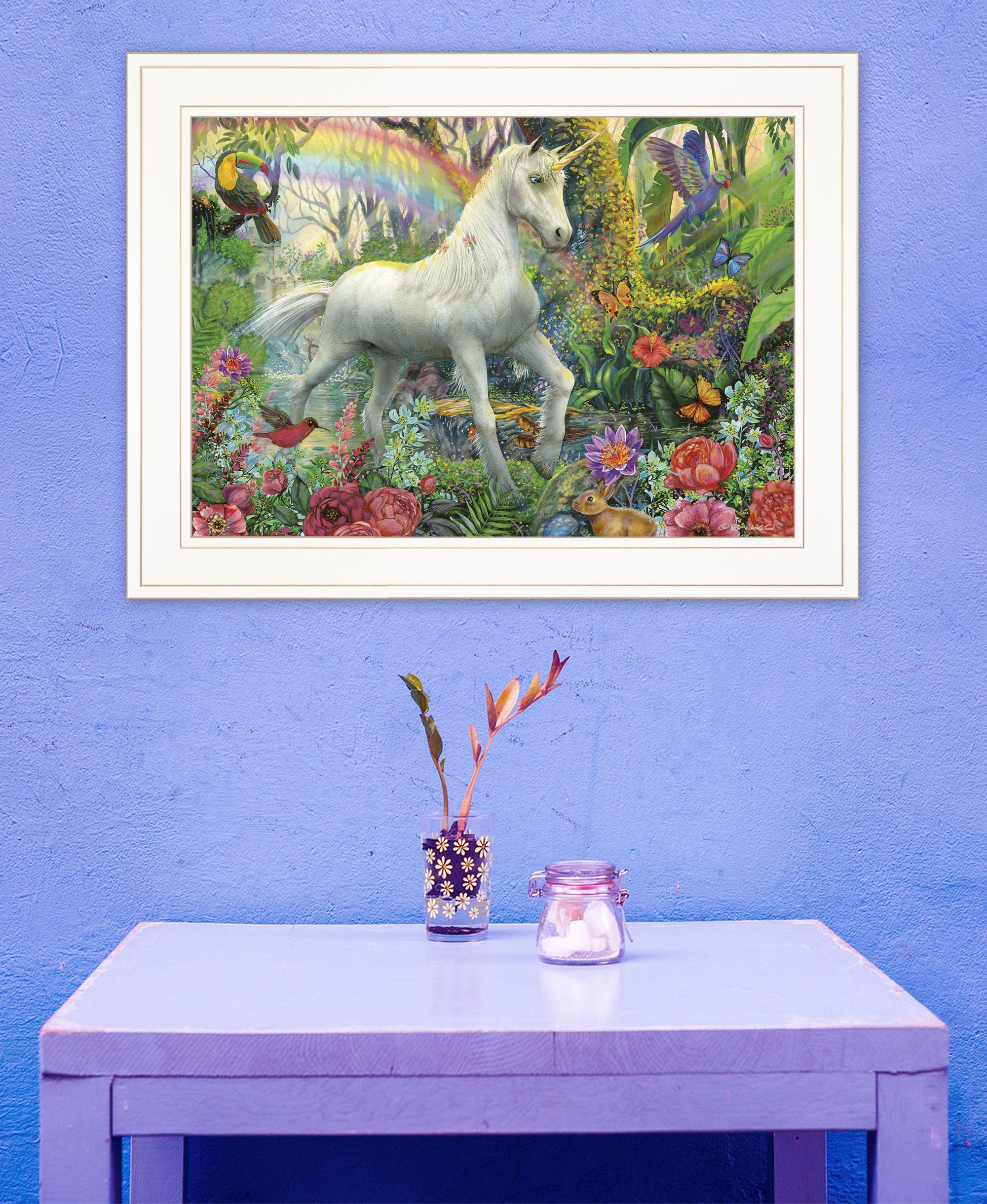 Rainbow Unicorn 2 White Framed Print Wall Art