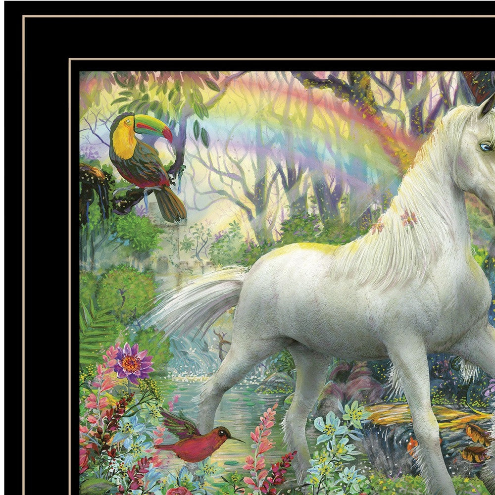 Rainbow Unicorn 3 Black Framed Print Wall Art