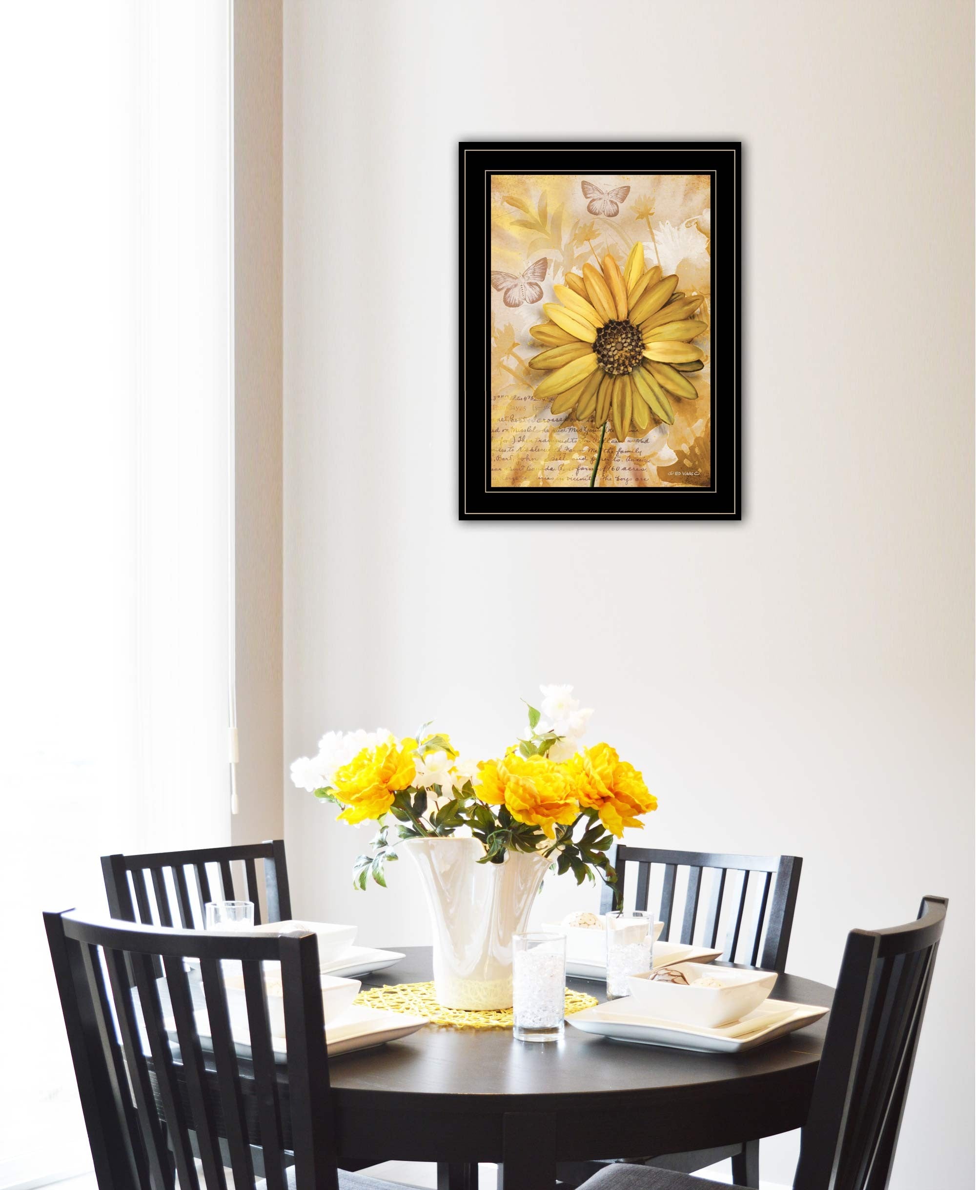 Flowers & Butterflies II 3 Black Framed Print Wall Art