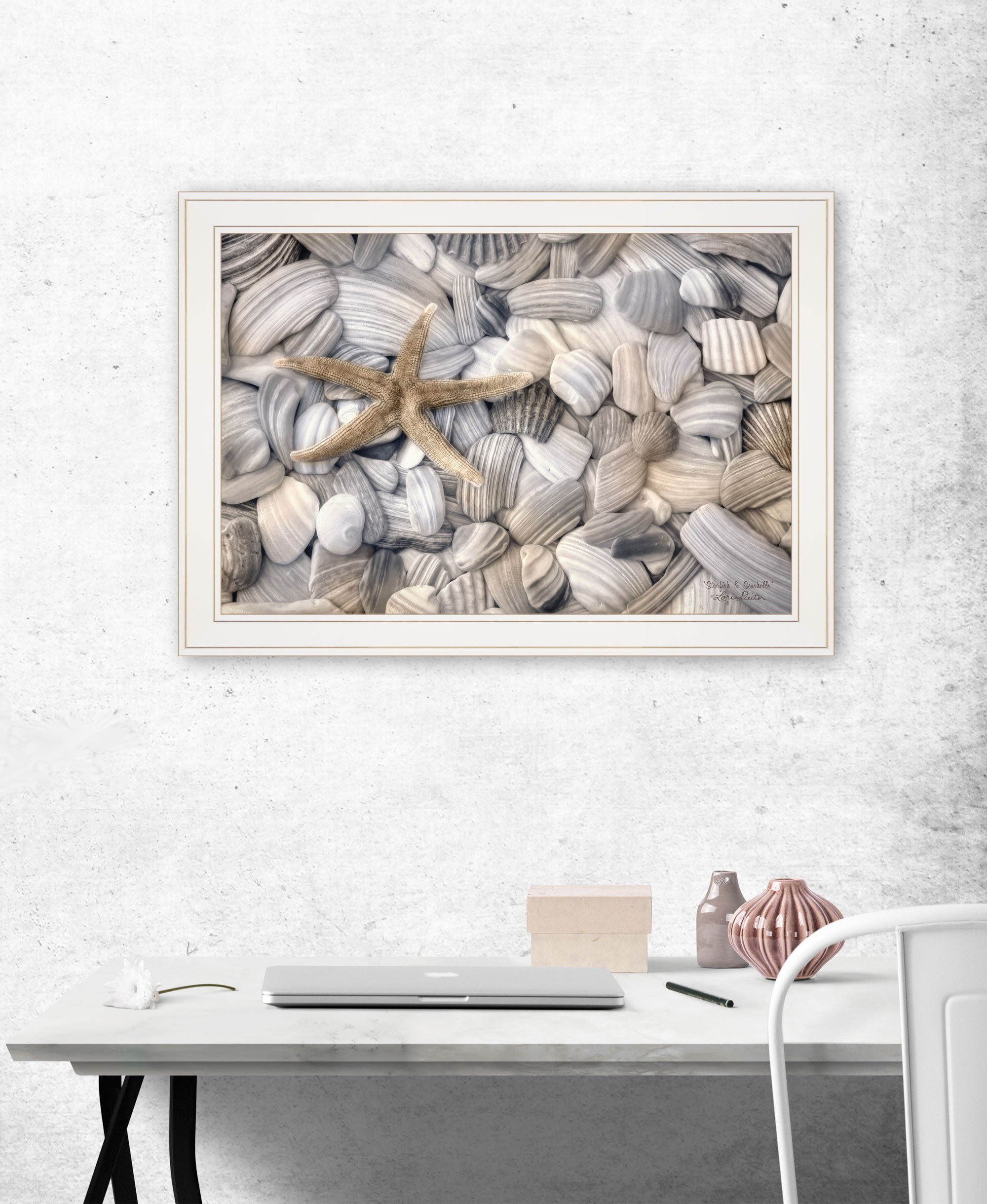 Starfish & Seashells 3 White Framed Print Wall Art