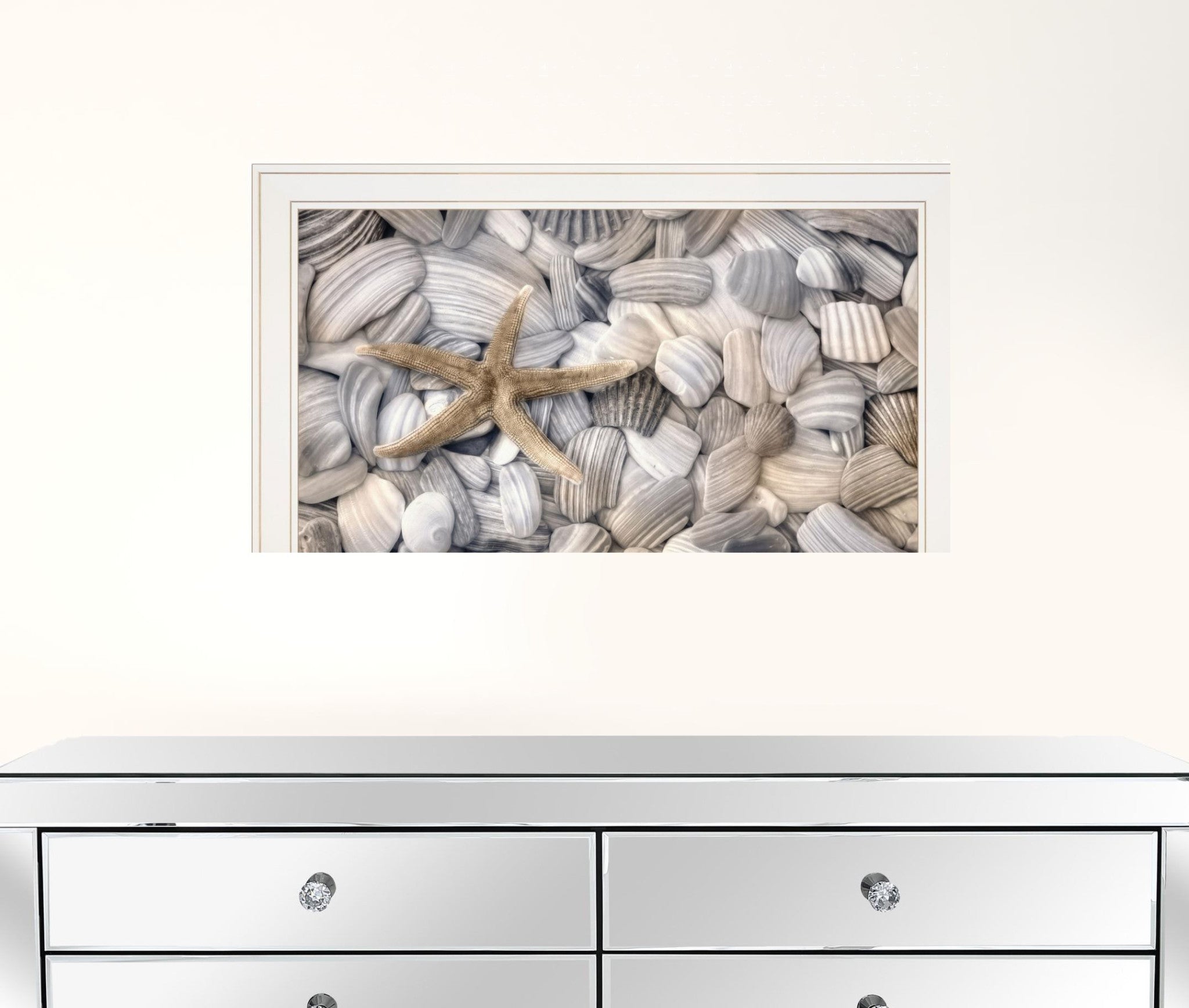 Starfish & Seashells 3 White Framed Print Wall Art