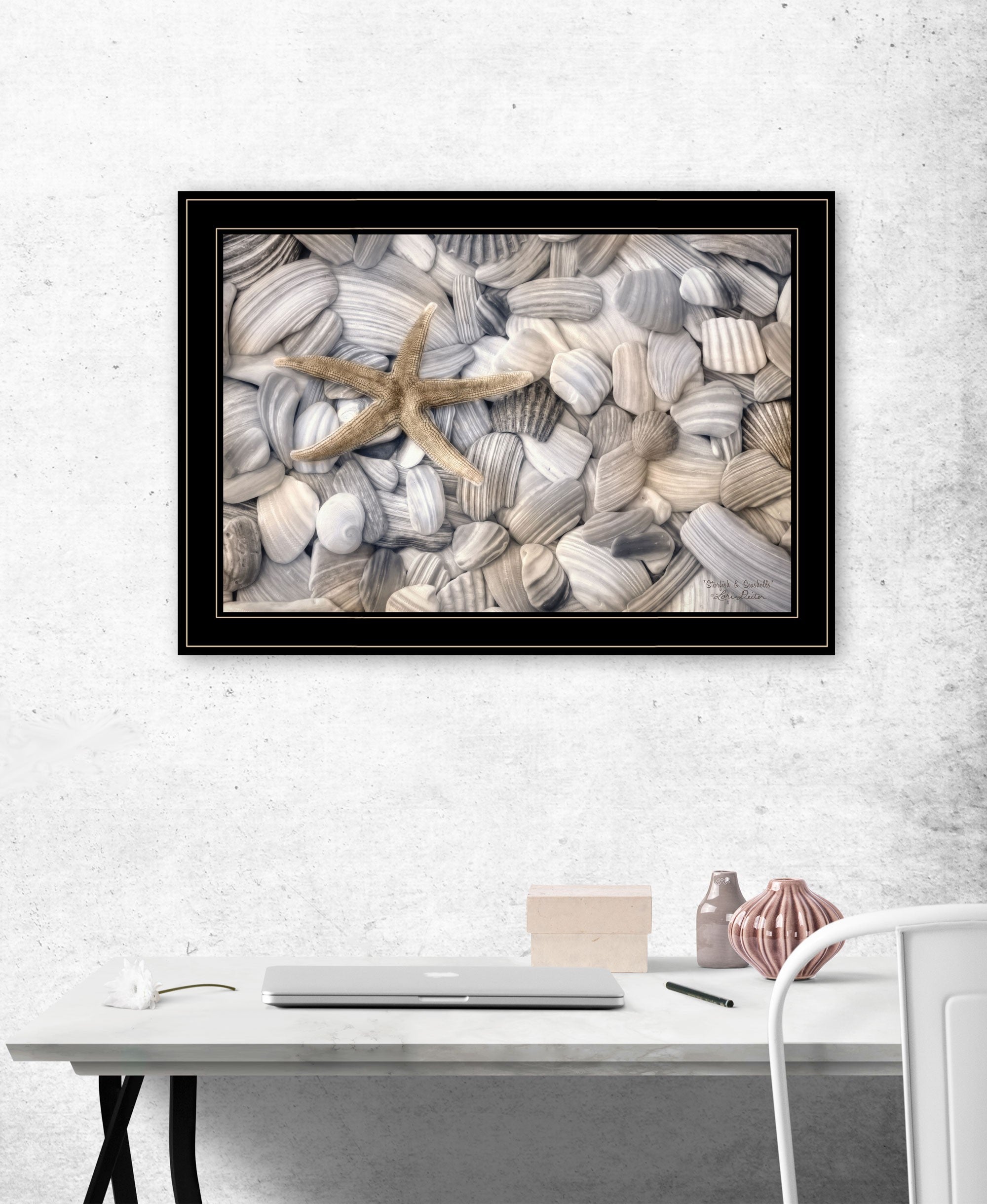 Starfish & Seashells 4 Black Framed Print Wall Art