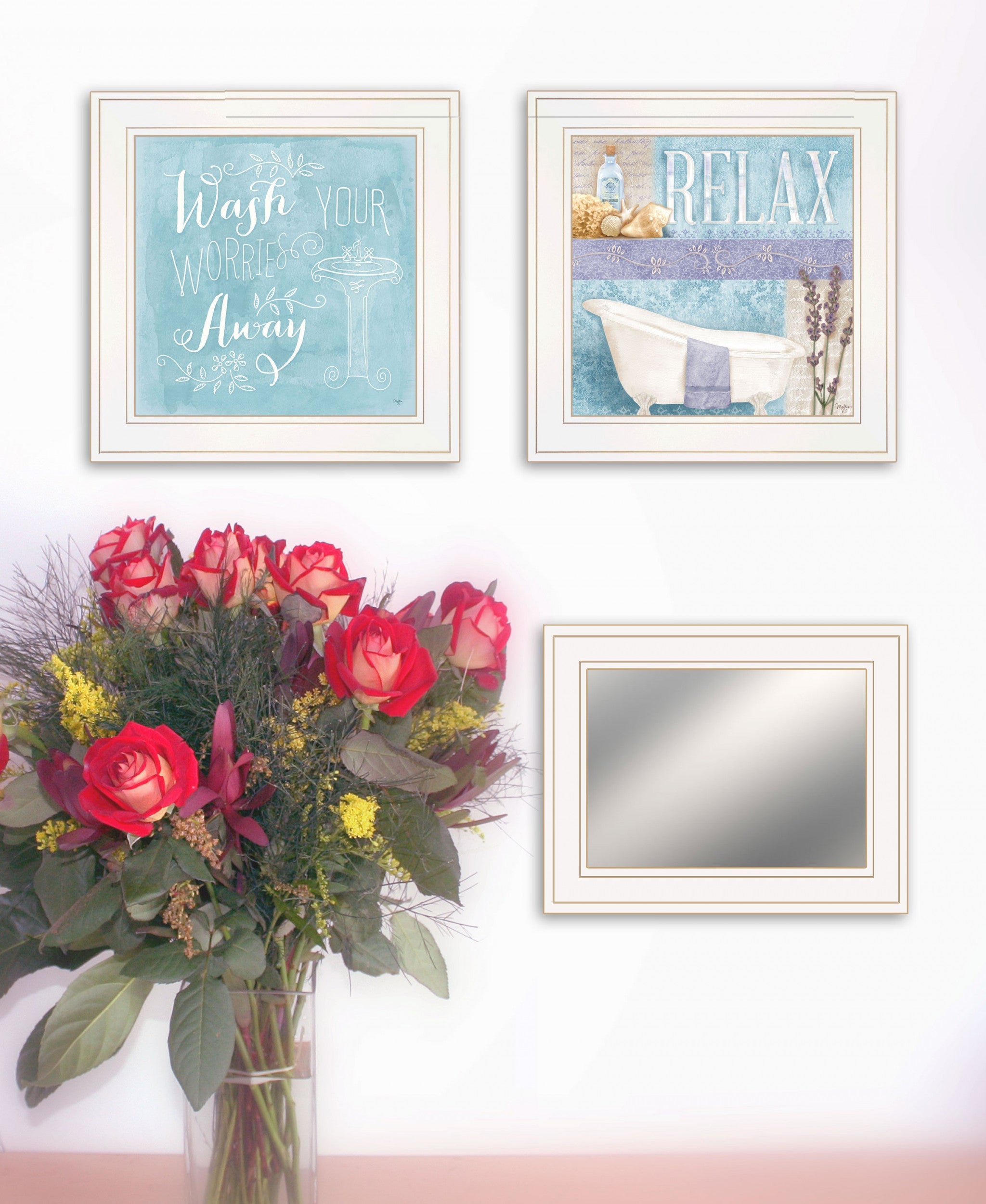 Set Of Three Wash 1 White Framed Print Wall Art