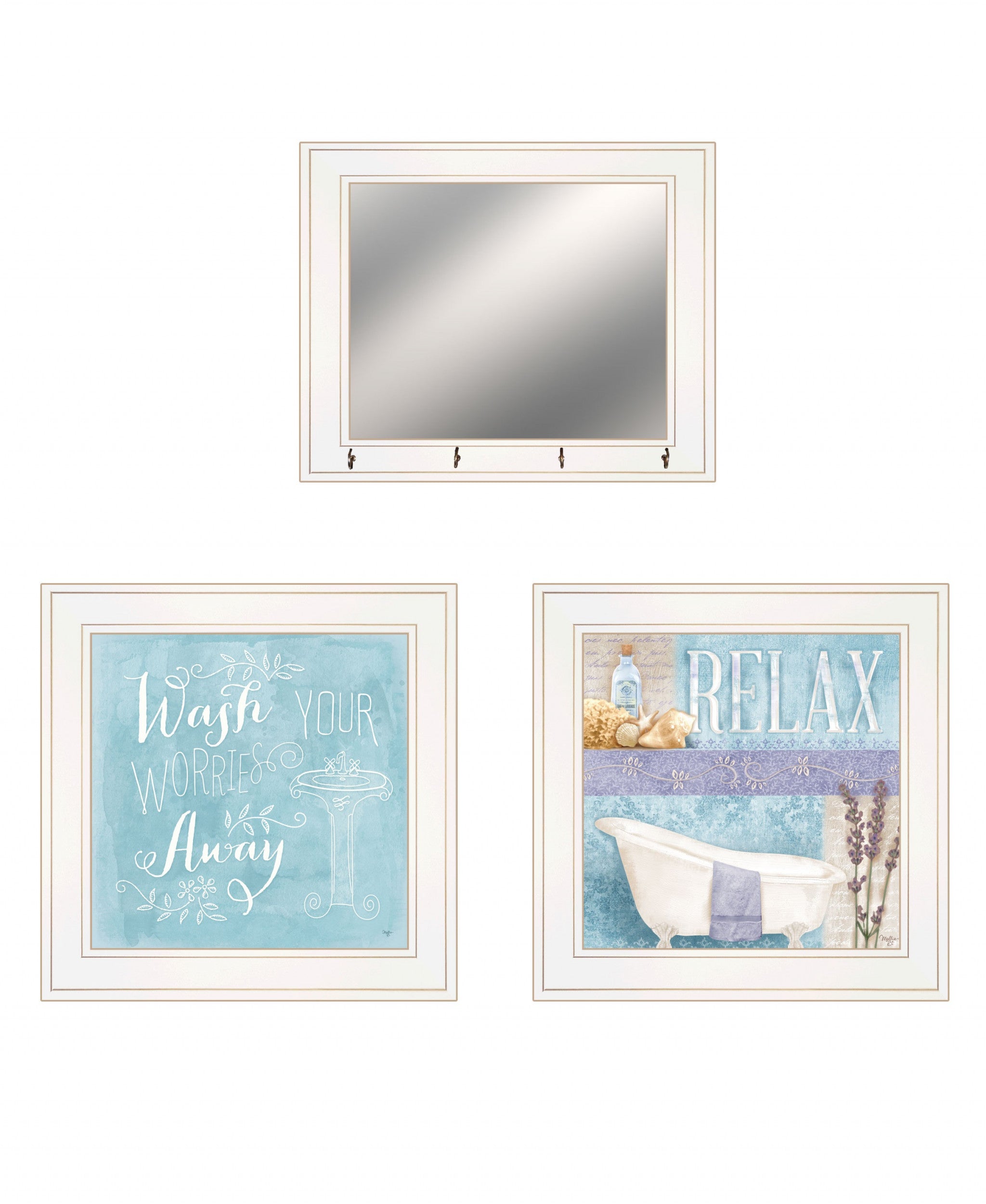 Set Of Three Wash 3 White Framed Print Wall Art