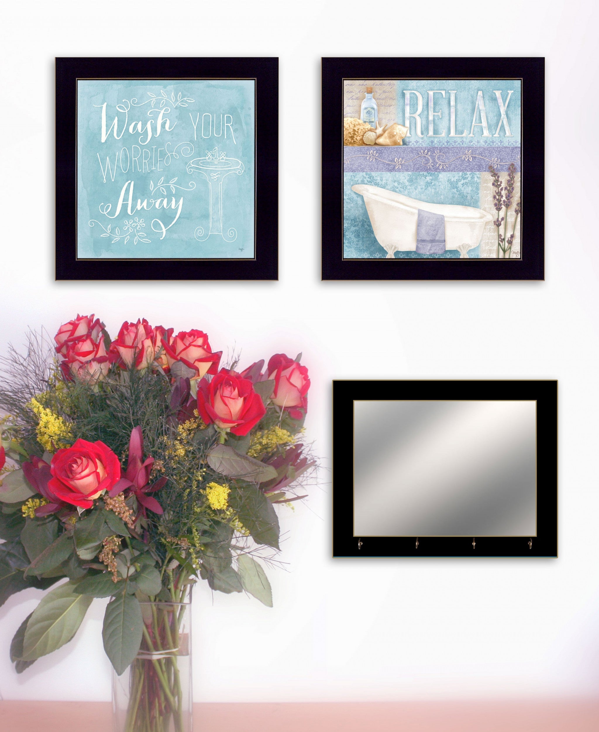 Set Of Three Wash 5 Black Framed Print Wall Art