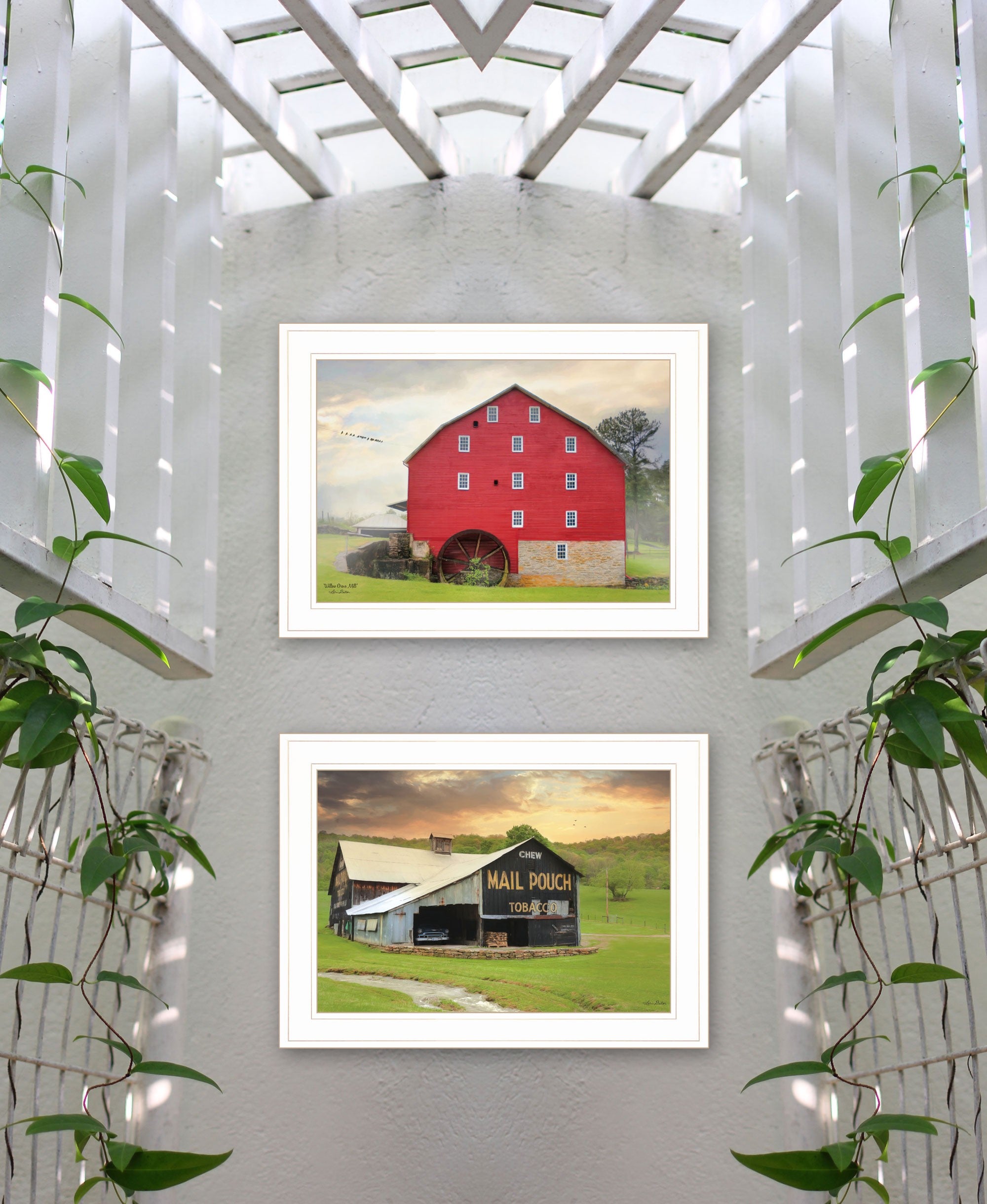 Set Of Two Mail Pouch Barn and Mill 1 White Framed Print Wall Art