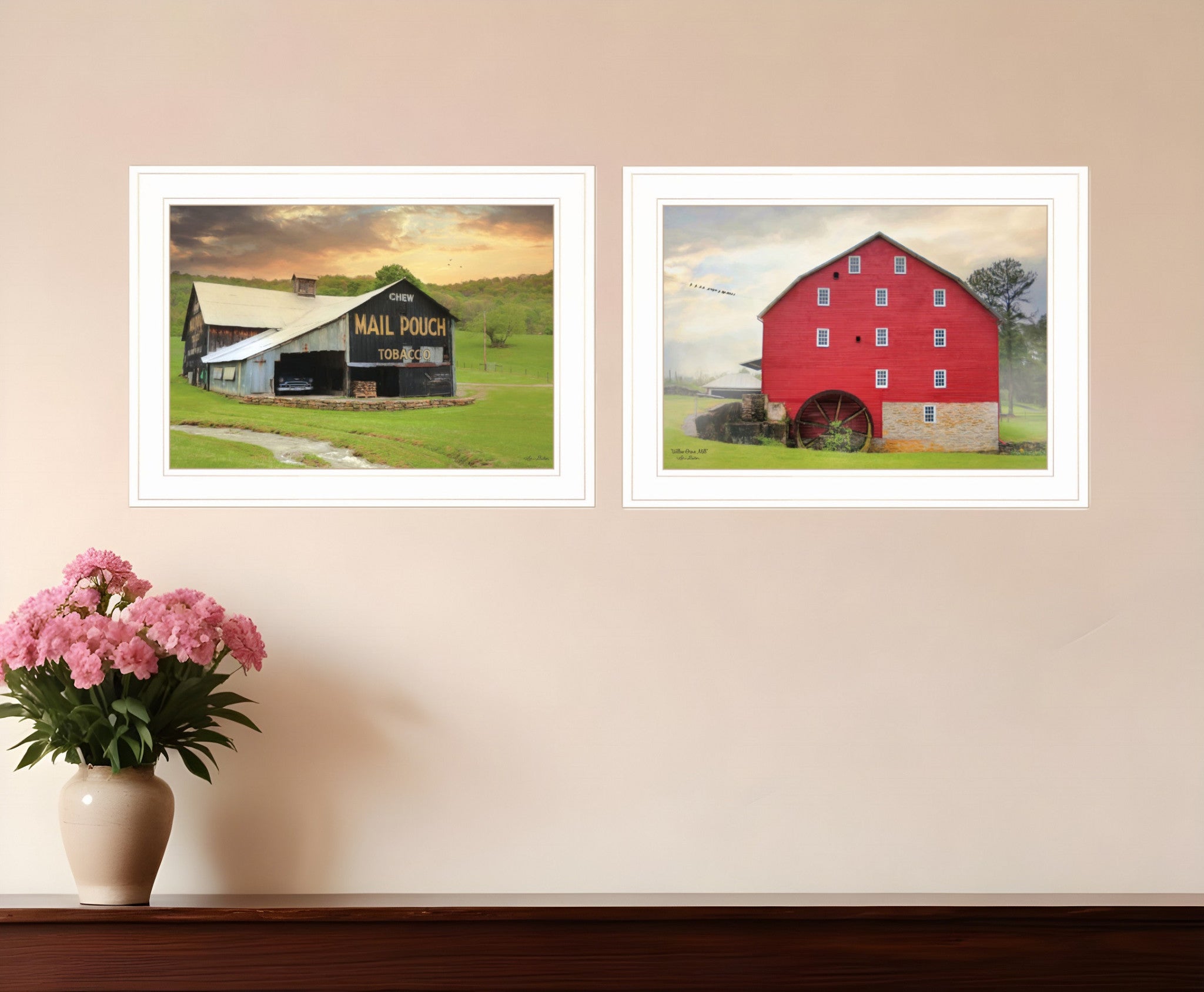 Set Of Two Mail Pouch Barn and Mill 1 White Framed Print Wall Art