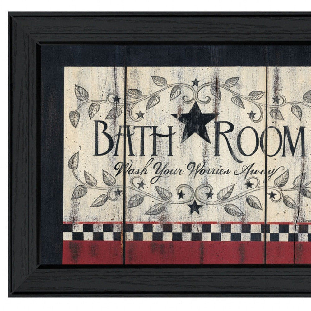 Set Of Three Americana Wash Room Black Frame Bathroom Wall Art with Mirror