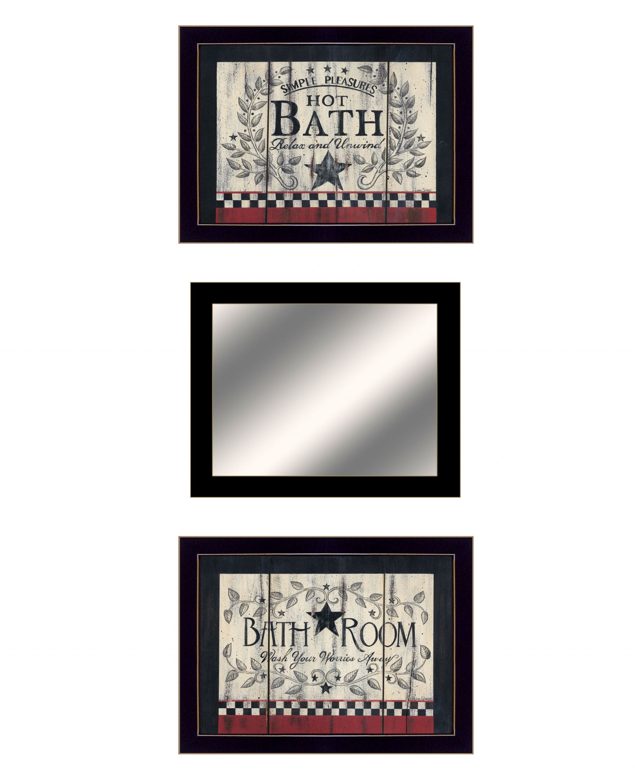 Set Of Three Hot Bath 14 Black Framed Print Wall Art