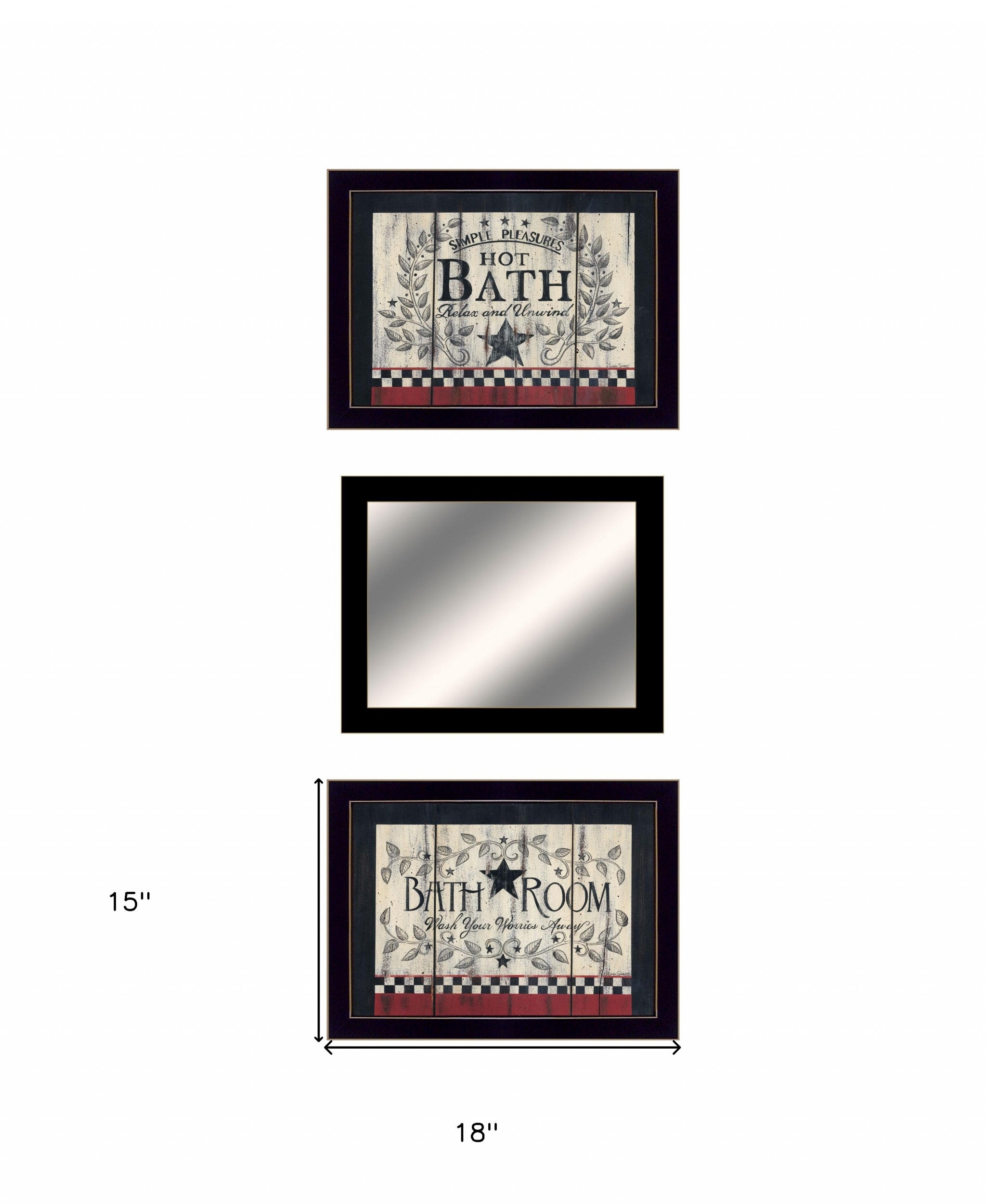 Set Of Three Hot Bath 14 Black Framed Print Wall Art