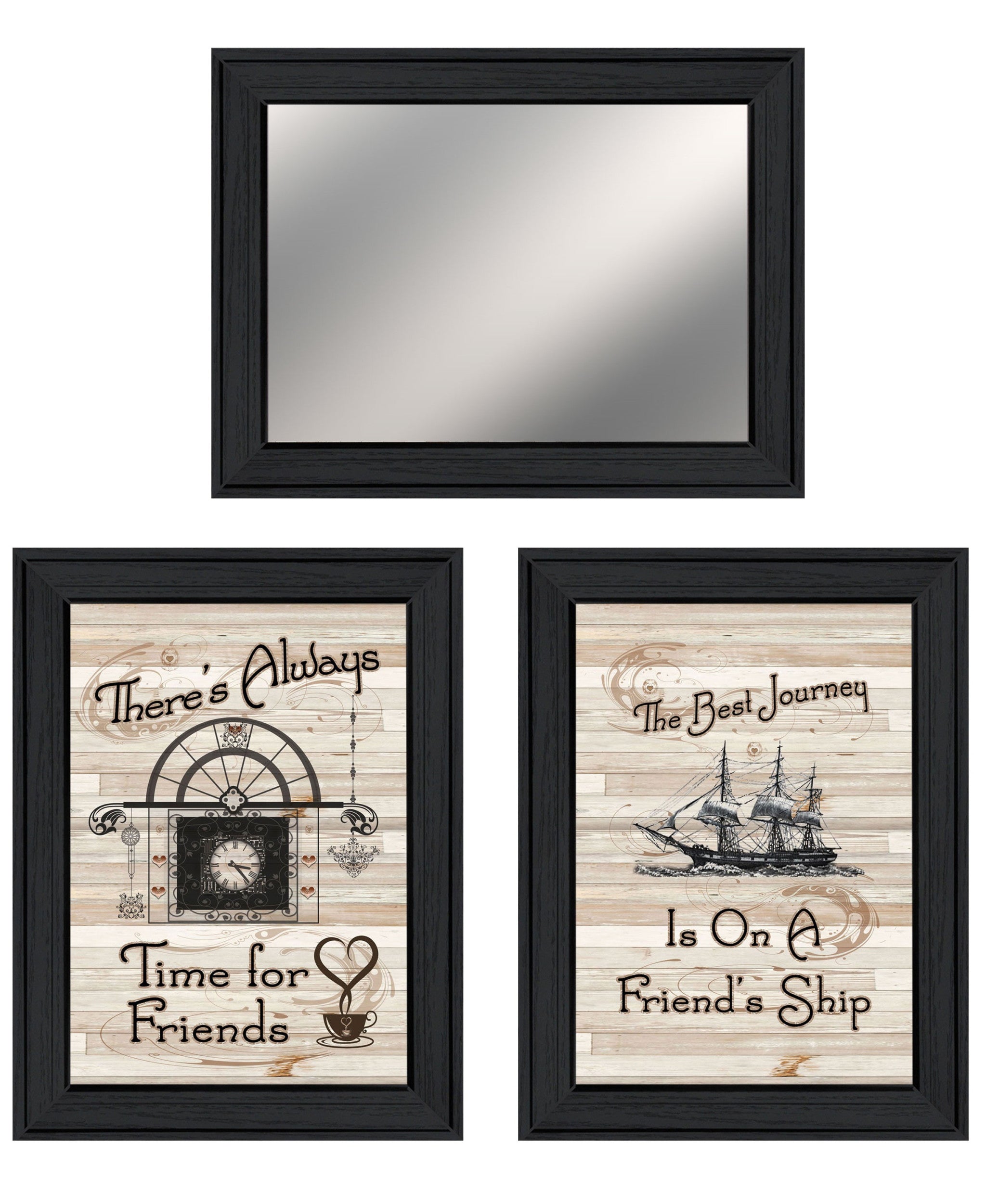 Set Of Three Friendship Journey Black Framed Wall Art With Mirror