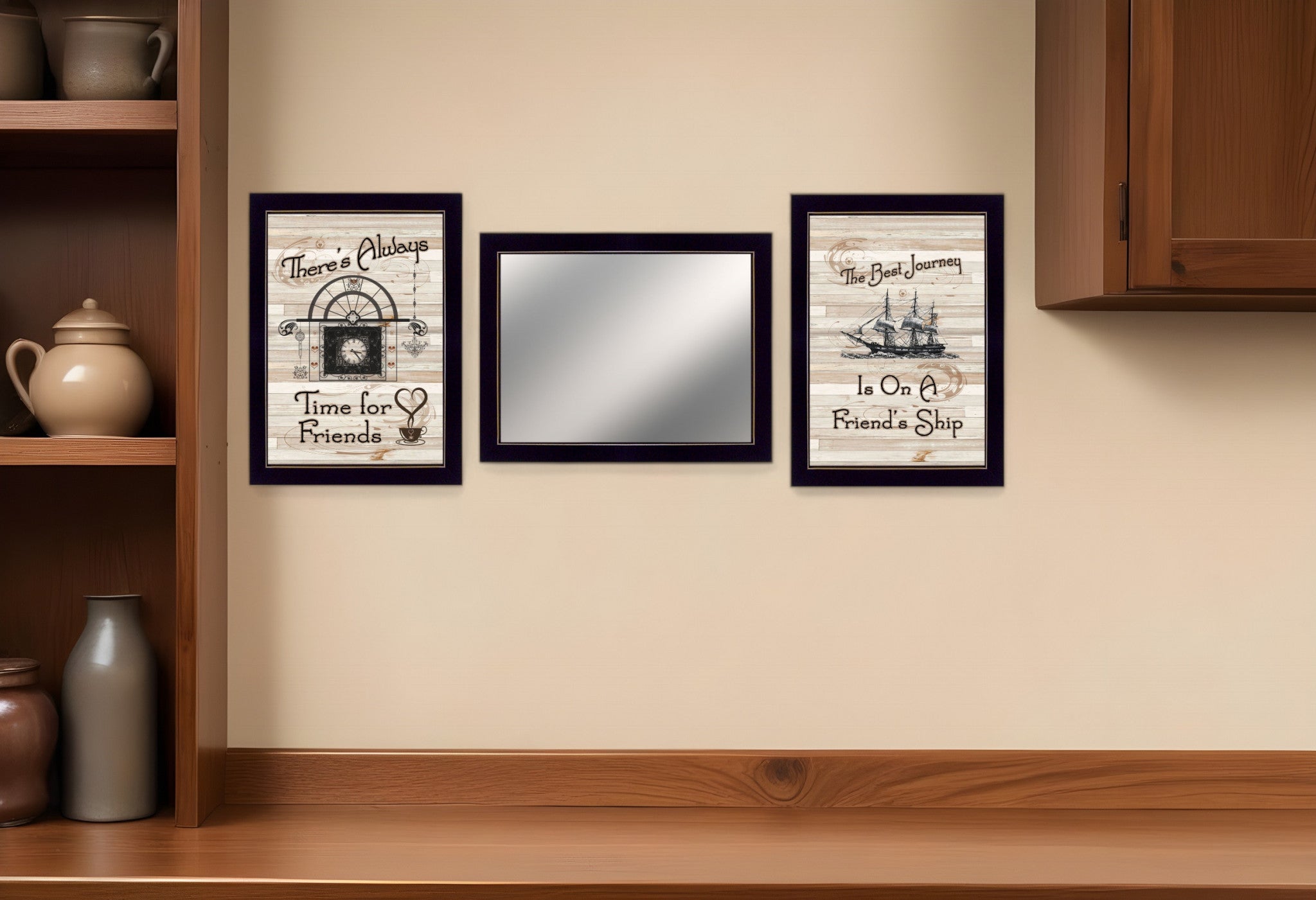 Set Of Three Friendship Journey 4 Black Framed Print Kitchen Wall Art