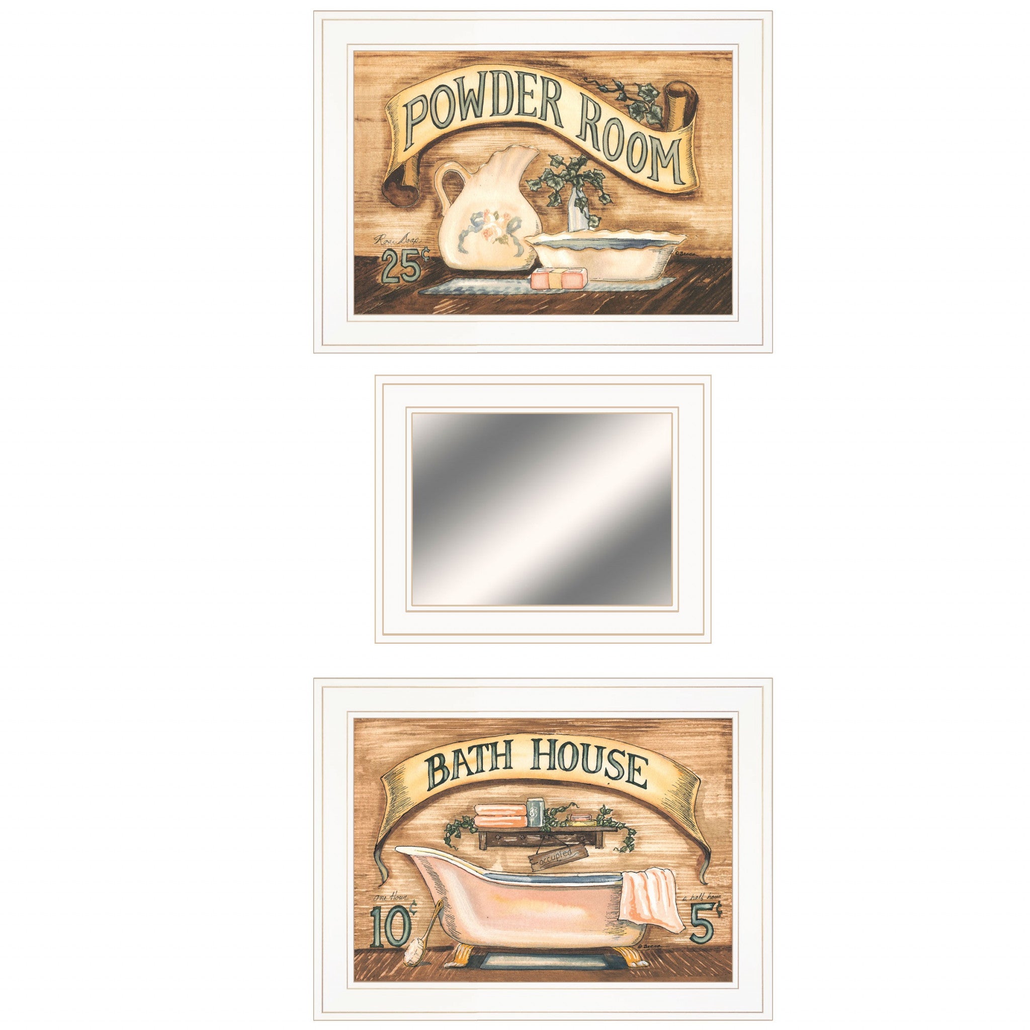 Set Of Three Bath and Powder Room 1 White Framed Print Bathroom Wall Art