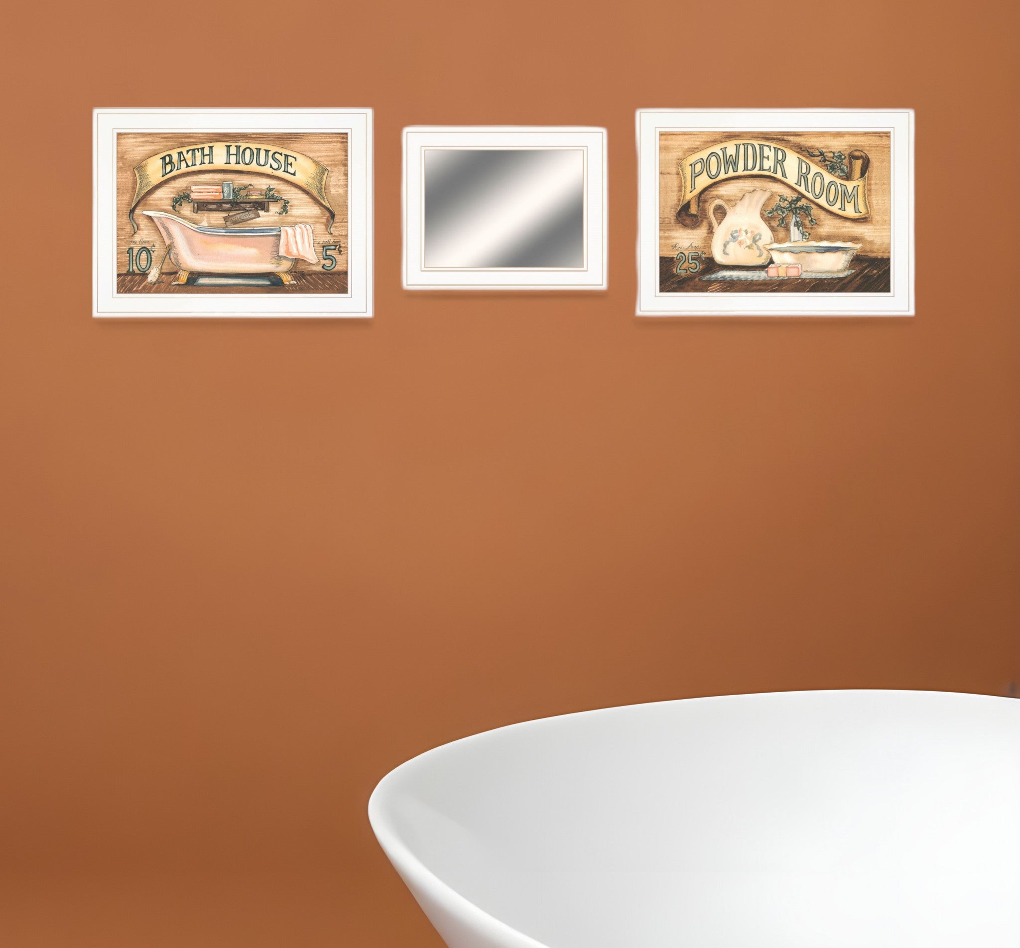 Set Of Three Bath and Powder Room 1 White Framed Print Bathroom Wall Art