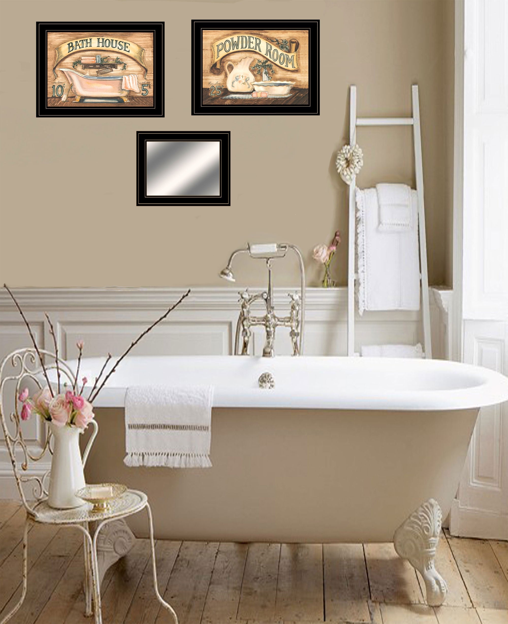 Set Of Three Bath And Powder Room 2 Black Framed Print Wall Art