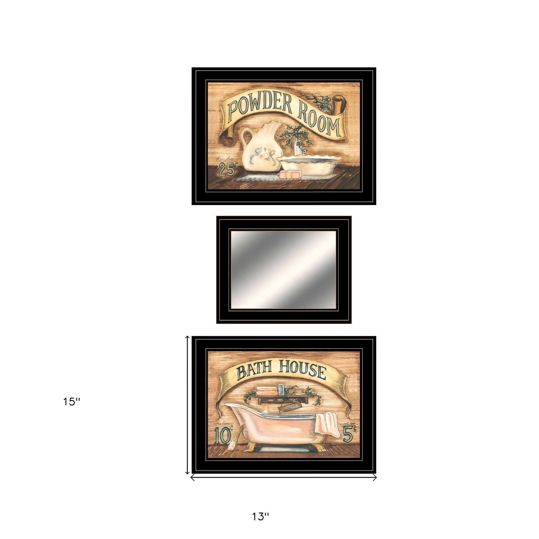 Set Of Three Bath And Powder Room 2 Black Framed Print Wall Art