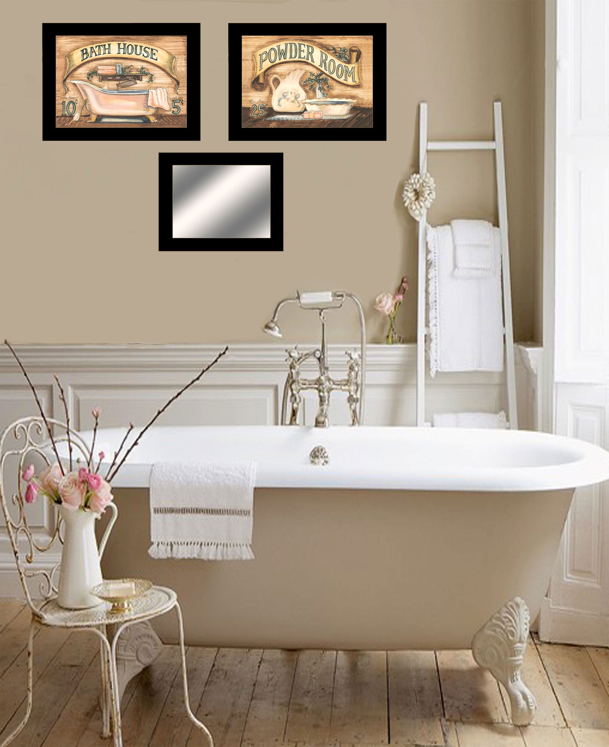 Set Of Three Bath And Powder Room 3 Black Framed Print Wall Art