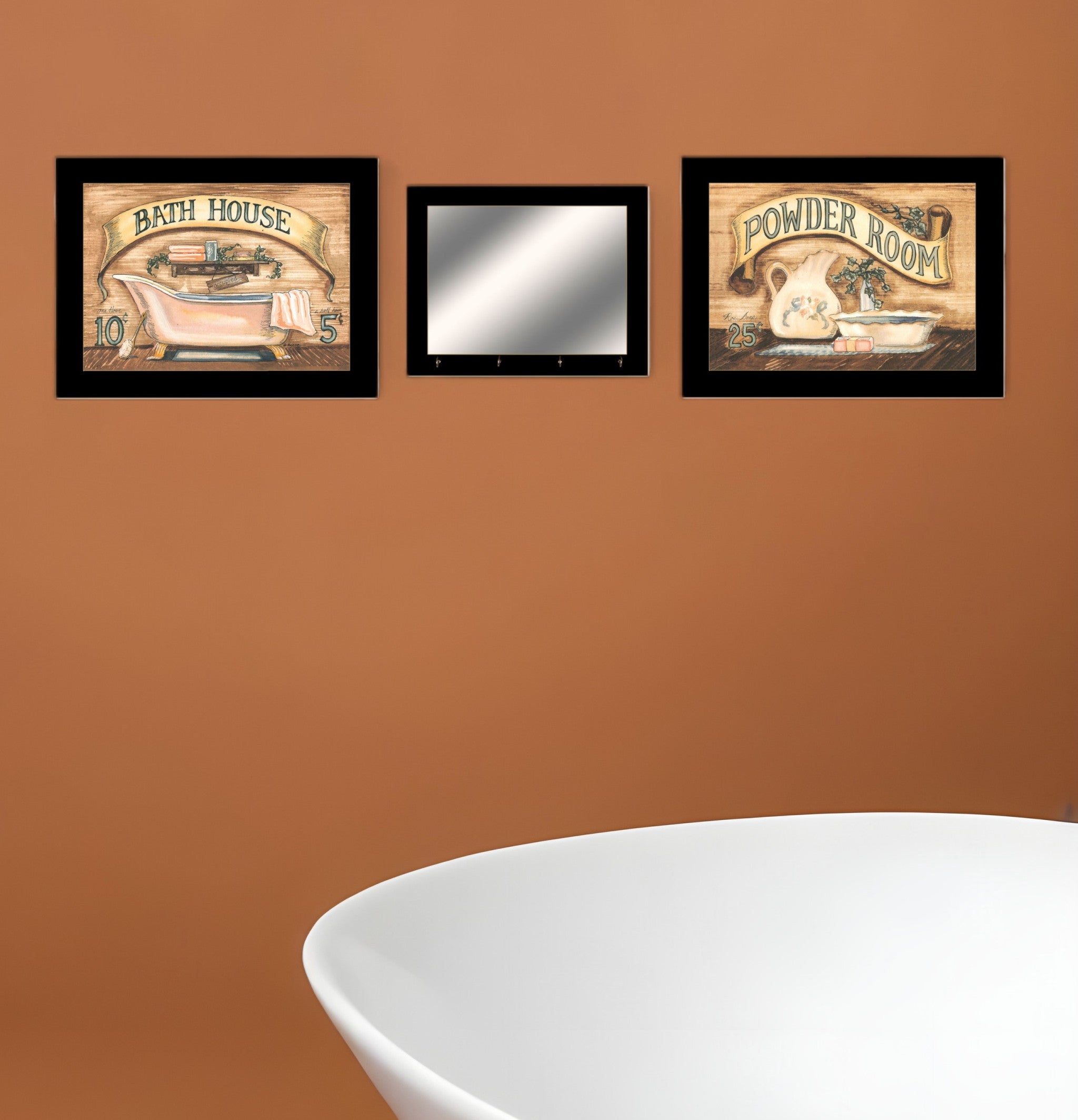 Set Of Three Bath and Powder Room 6 Black Framed Print Bathroom Wall Art