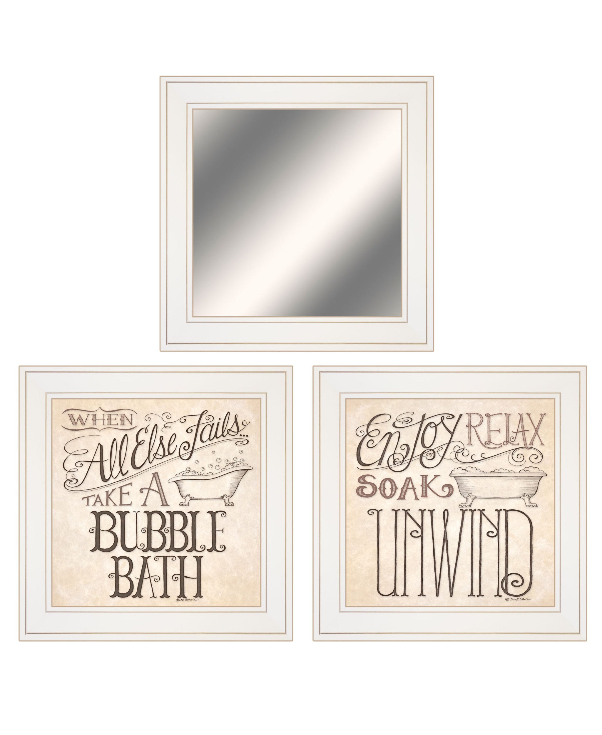 Set Of Three Soak And Unwind 1 White Framed Print Bathroom Wall Art