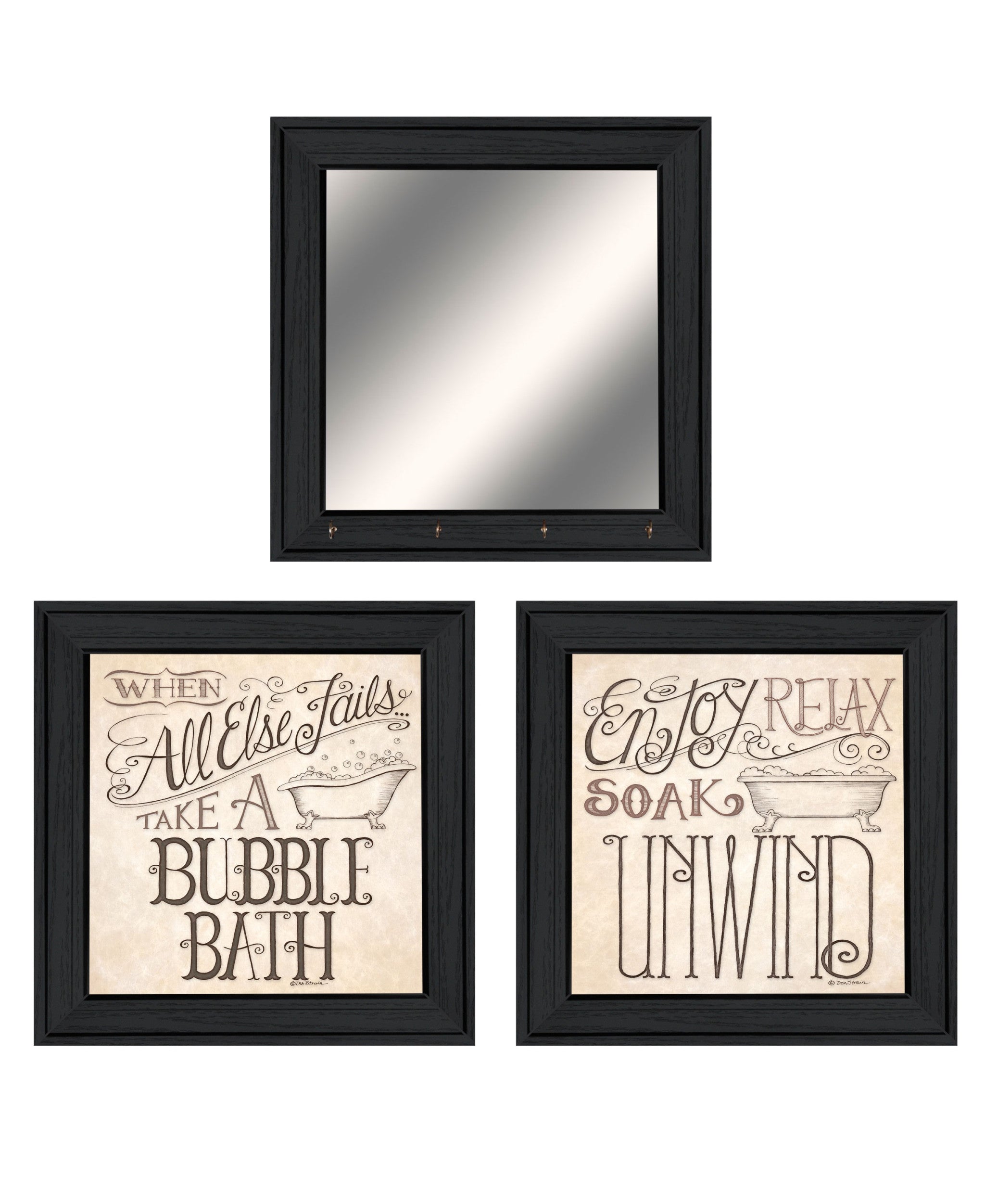 Set Of Three Soak And Unwind 3 Black Framed Print Bathroom Wall Art