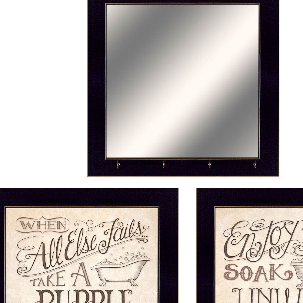 Set Of Three Soak and Unwind Black Framed Print Bathroom Wall Art