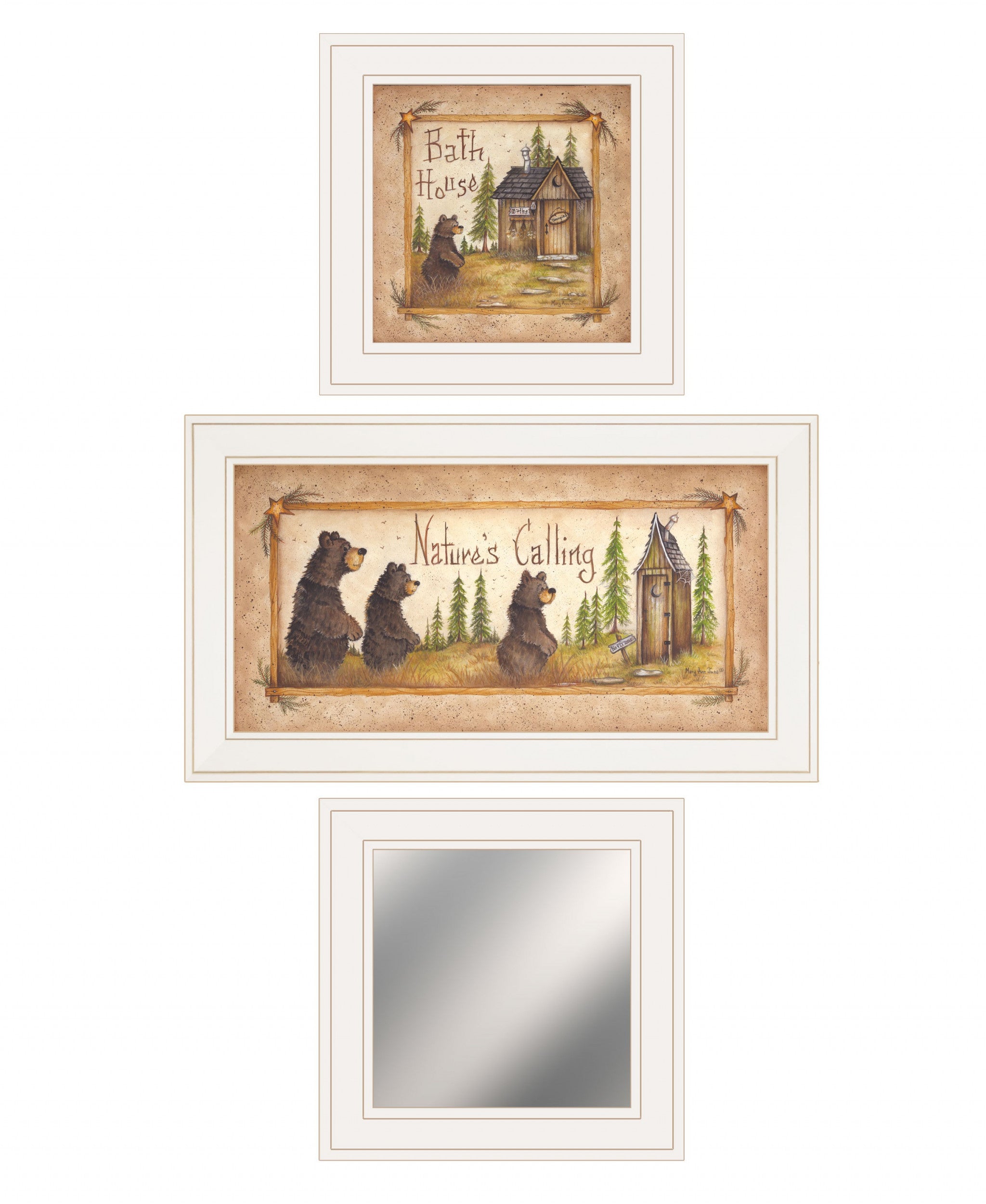 Set Of Three Nature Bath 4 White Framed Print Wall Art