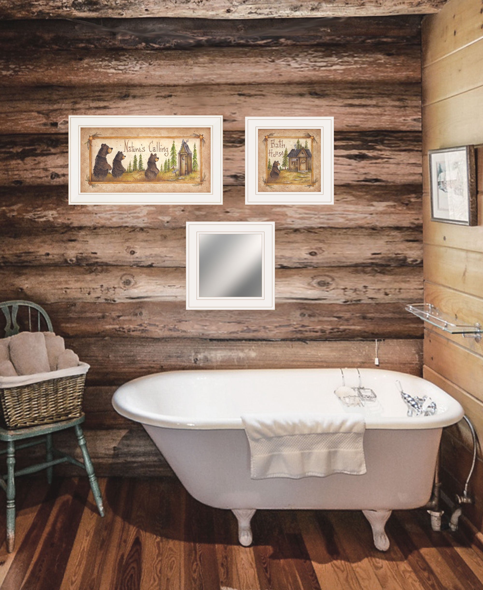 Set Of Three Nature Bath 4 White Framed Print Bathroom Wall Art