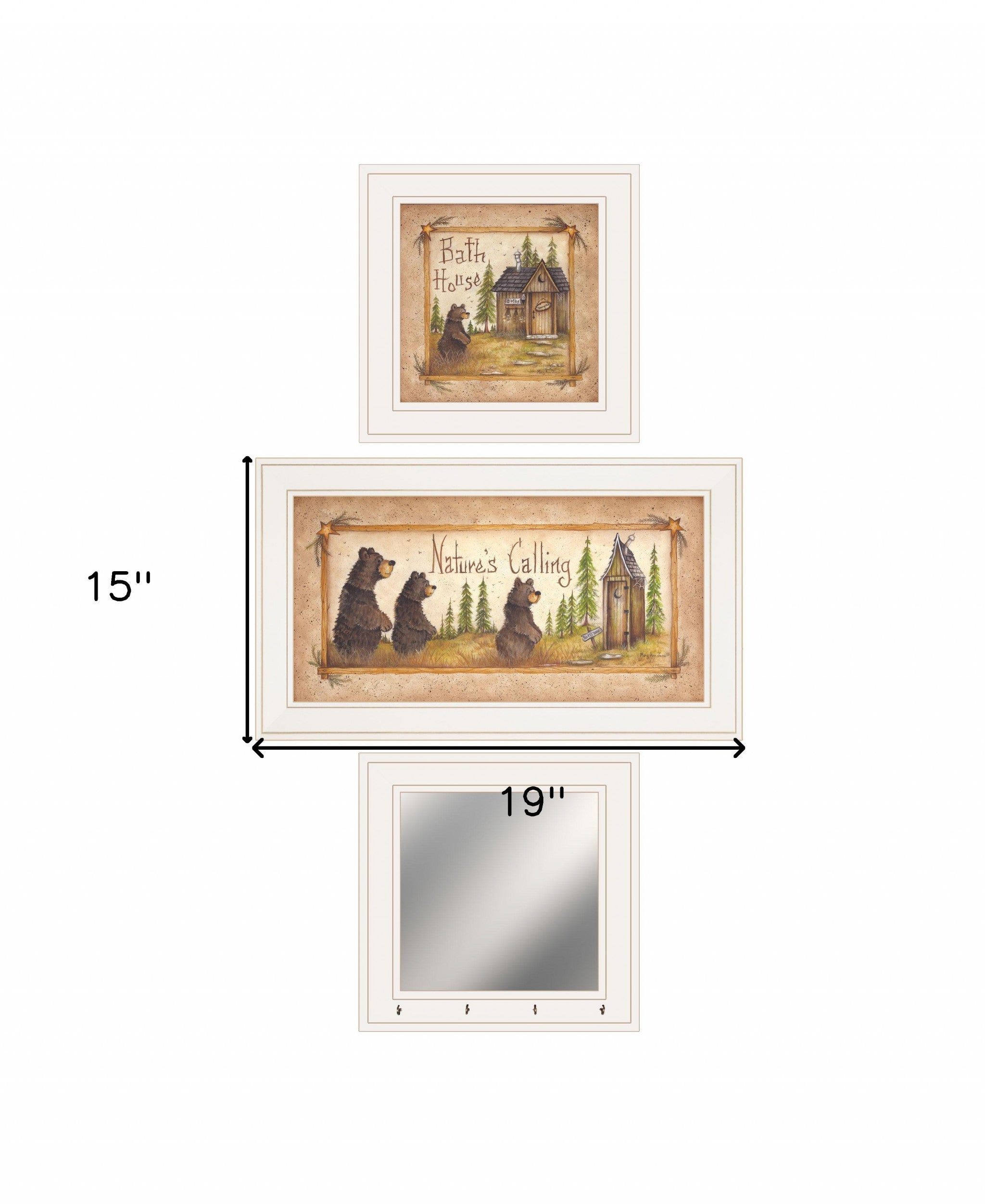 Set Of Three Nature Bath 1 White Framed Print Wall Art