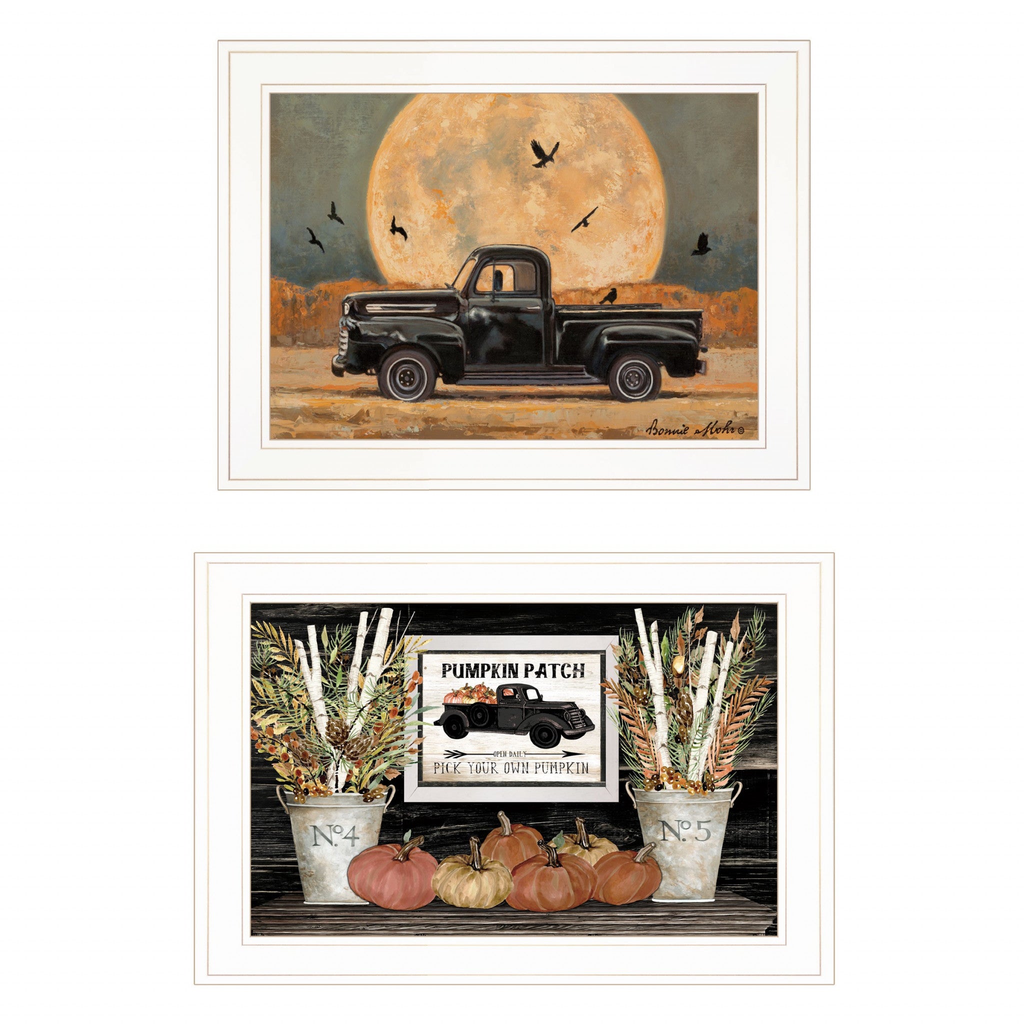 Set Of Two Harvest Moon 1 White Framed Print Wall Art