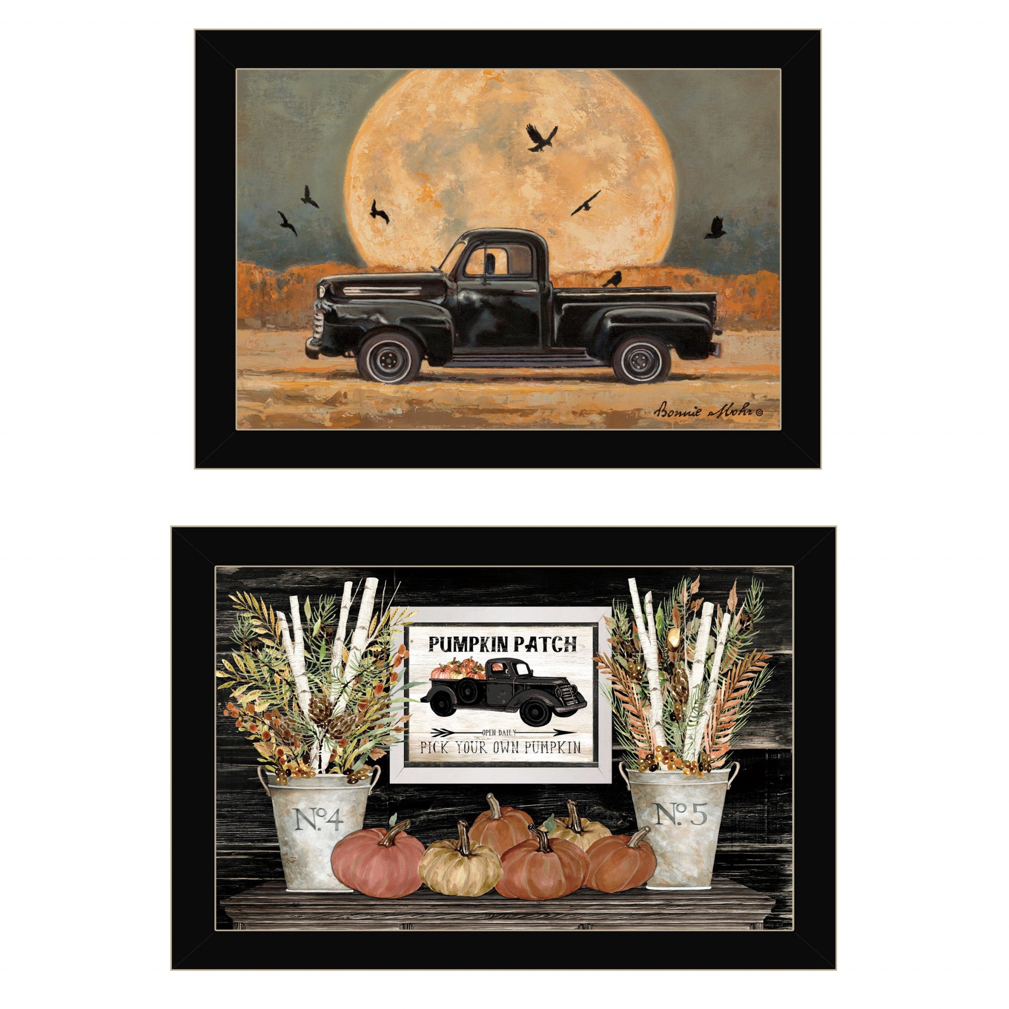 Set Of Two Harvest Moon 3 Black Framed Print Wall Art