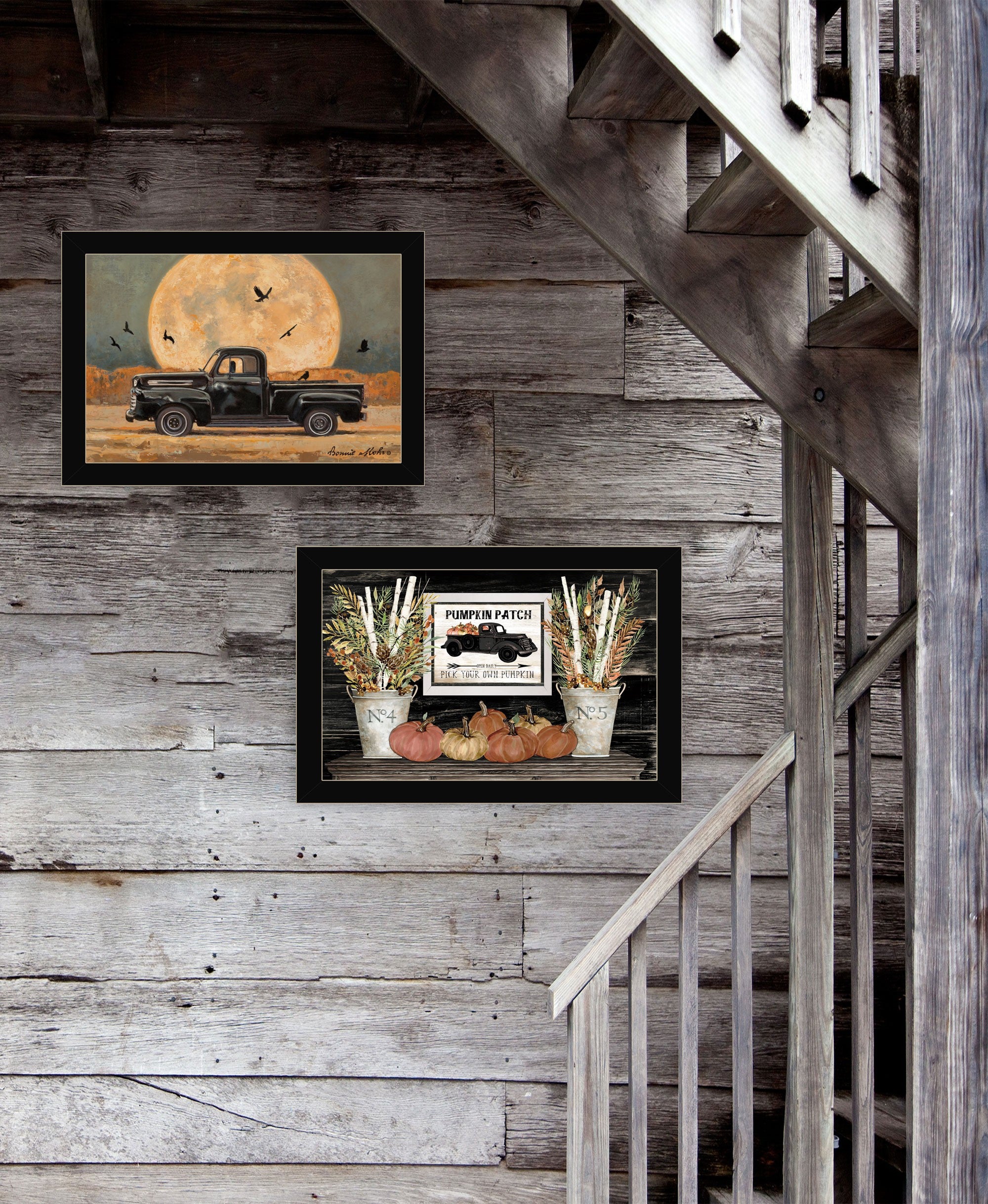 Set Of Two Harvest Moon 3 Black Framed Print Wall Art