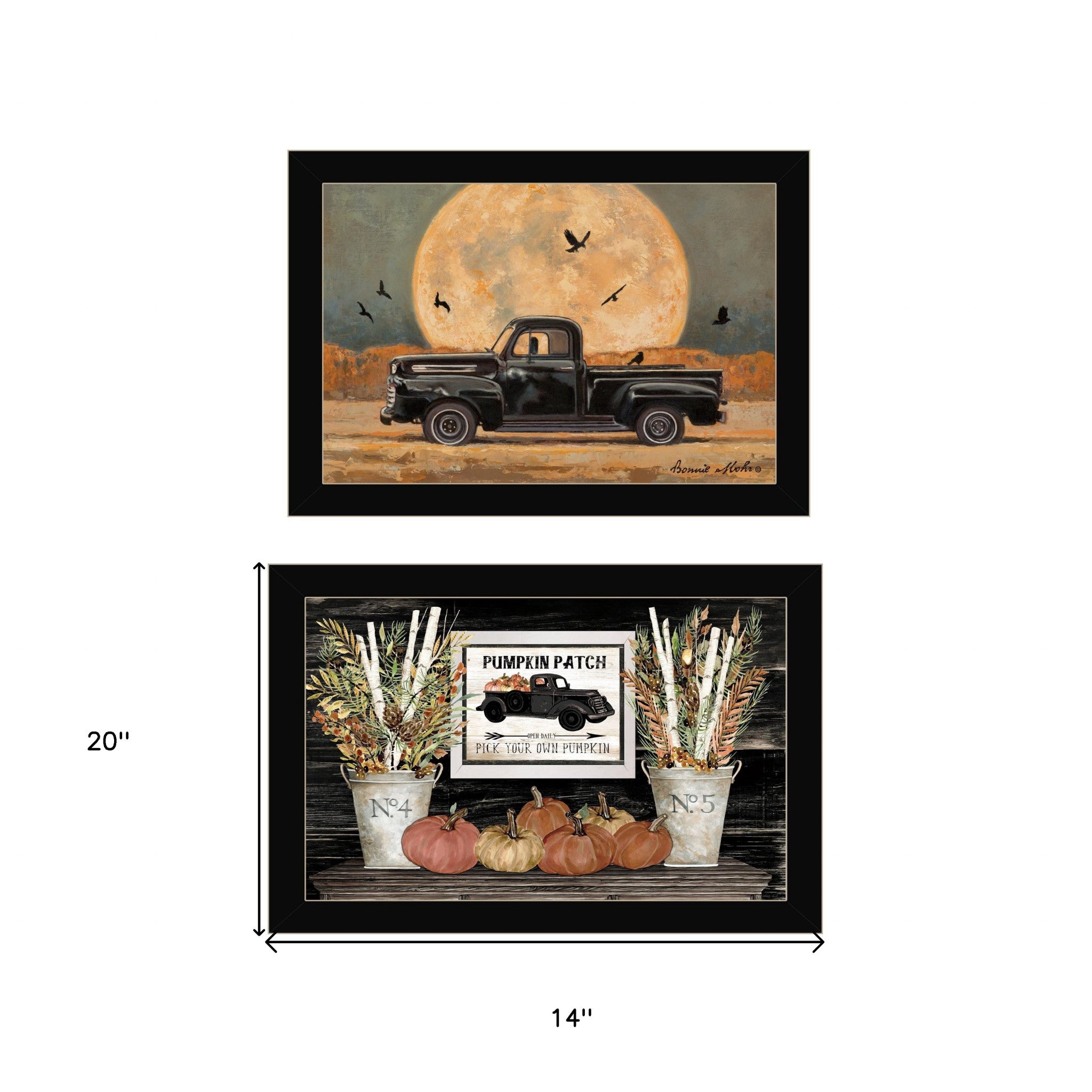 Set Of Two Harvest Moon 3 Black Framed Print Wall Art